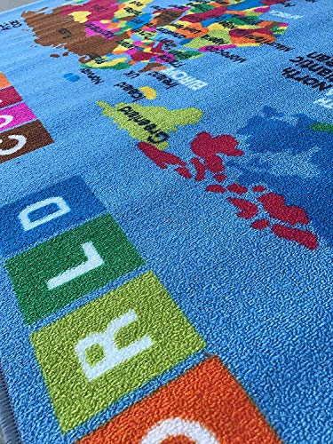 Play Time Kid's Area Rug Learning World Continents (5'3" X 7'2"), 5 Ft 3 In X 7 Ft 2 In, Blue #7 Reversible #TOP4