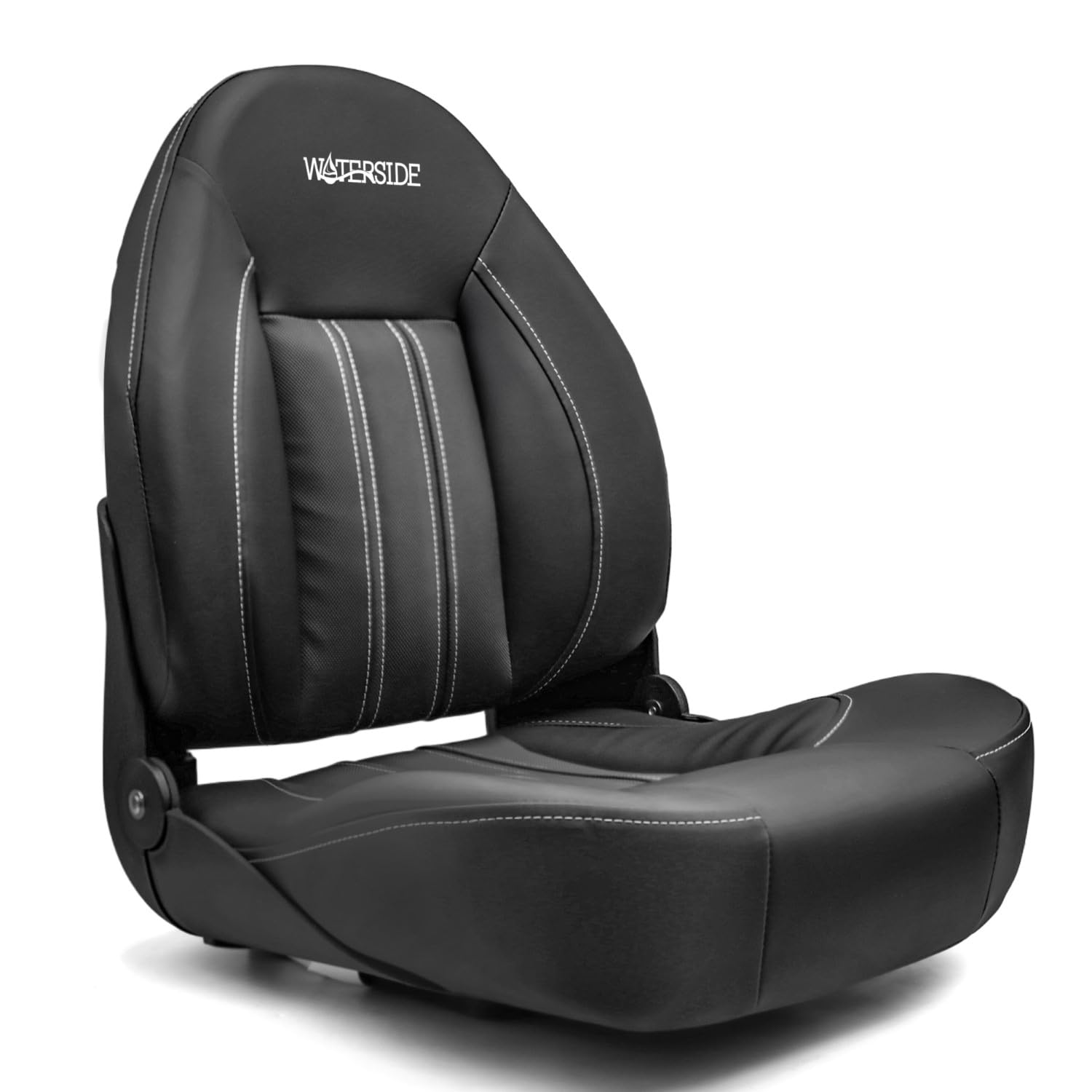 Waterside Captain Seat GTS Super Dark Series – Klappbarer Bootssitz mit Polsterung – Ergonomischer Angelstuhl für Boote – 47x43cm Sitzfläche – Montagefertig