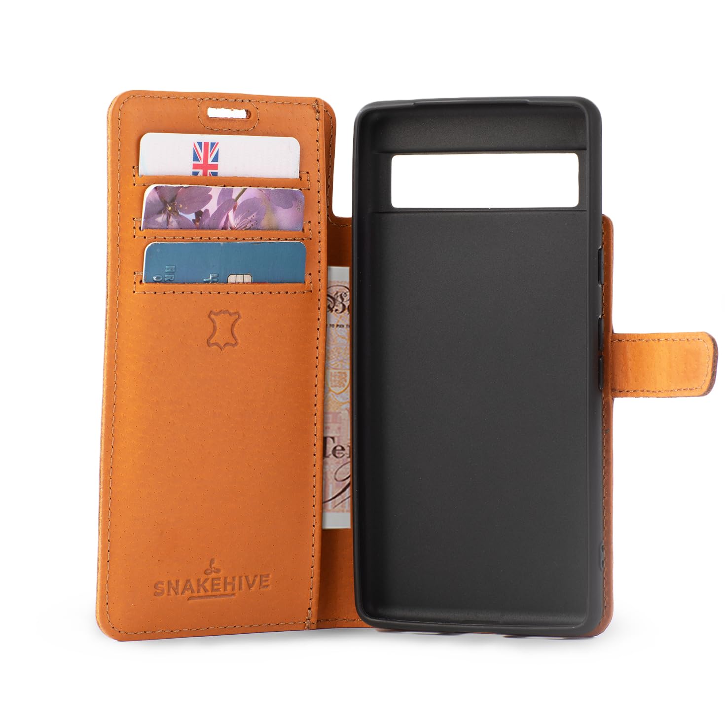 Snakehive Custodia Portafoglio In Vera Pelle Per Google Pixel 7a: Verde, Con Supporto E Slot Carte - 4