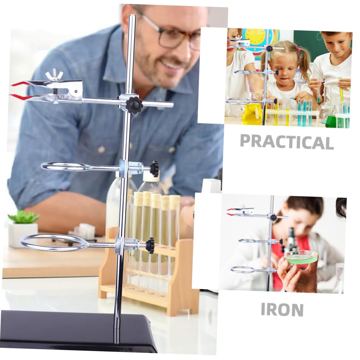 Cabilock Supporto da Laboratorio in Ferro Articoli in Metallo da Laboratorio Morsetto per Beuta Supporto per Imbuto per Reazioni Chimiche