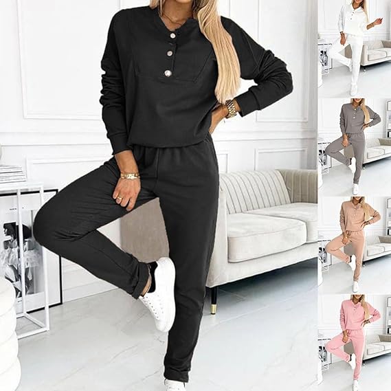 Damen Jogginganzug 2-teilig - Bequemer Freizeitanzug Für Lounge & Sport | Weite Hose Mit Bund