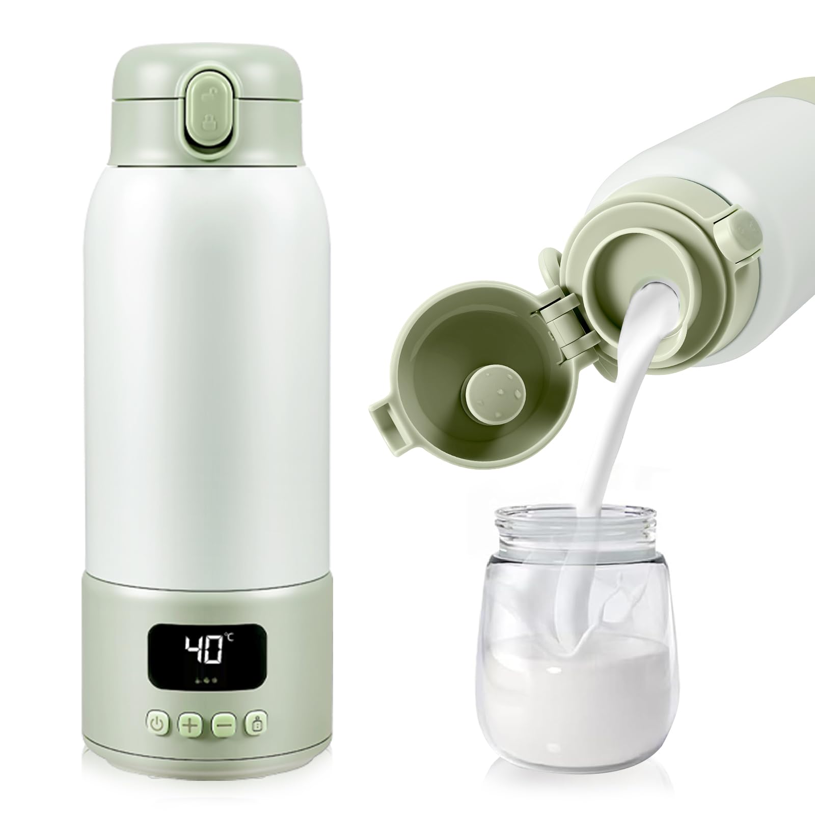 Scaldabiberon Portatile per Bambino Capacità 500ml, Ricaricabile Scalda Biberon Neonato Temperatura Regolabile da 37 a 70°C, Termos da Viaggio con Display a Temperatura Digitale a LED, Senza BPA