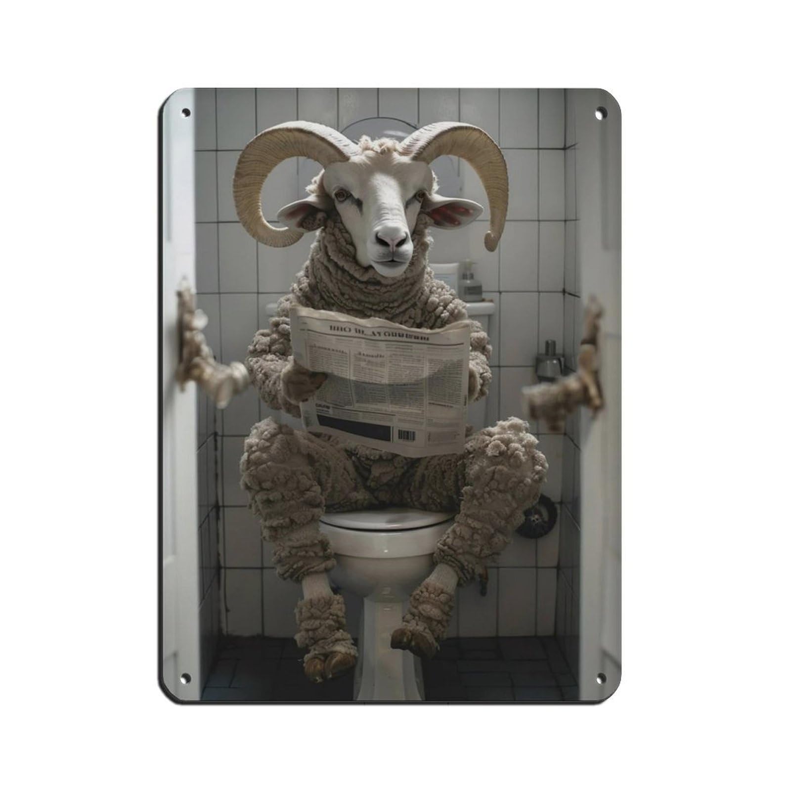 Ram Sitting on The Toilet Reading A Newspaper (2) Tin Sign Vintage Metal Pub Club Cafe Bar Home Wall Art Decoration Poster Retro 12x16inch(30x40cm)