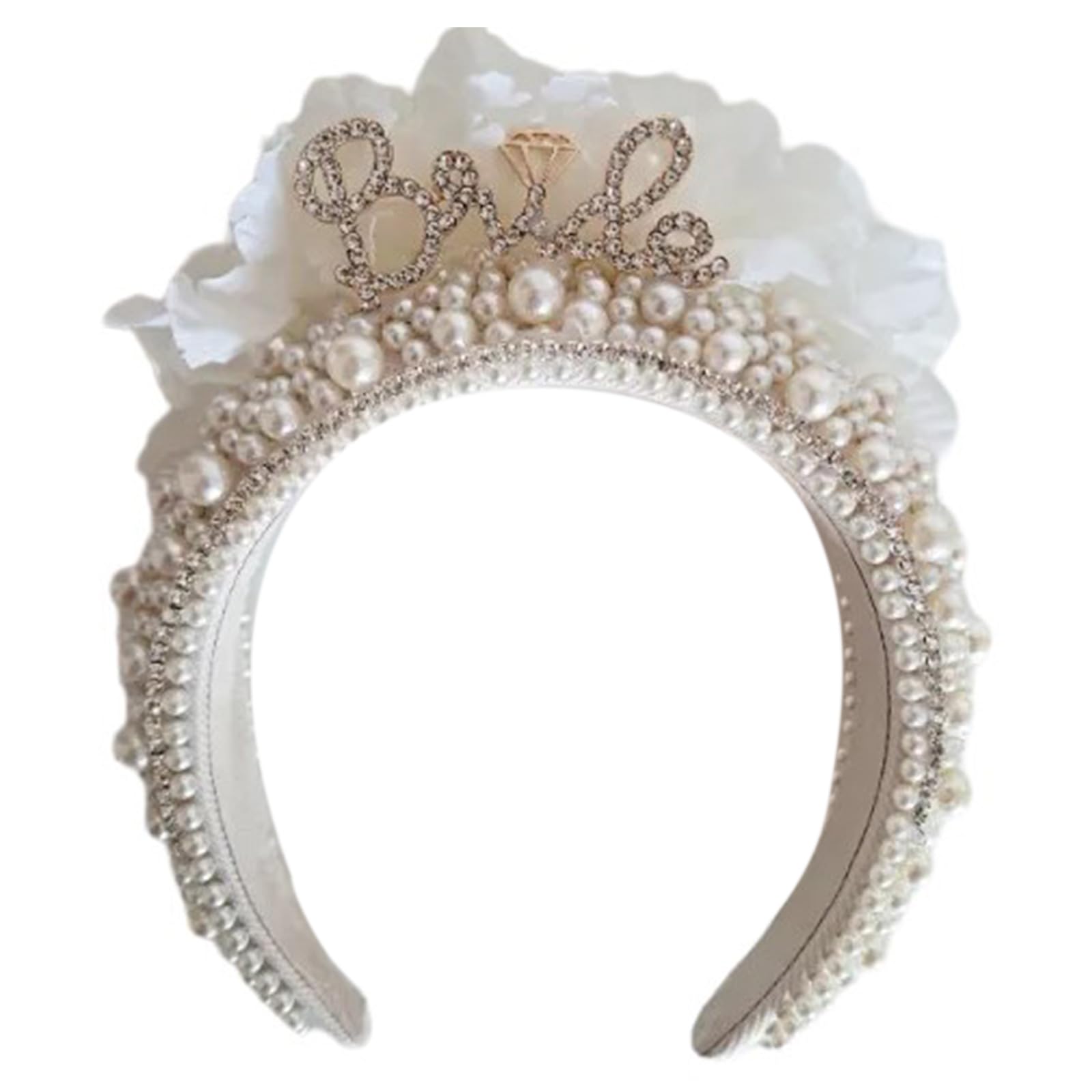 Fascia di perle per acconciatura sposa con base larga in tulle