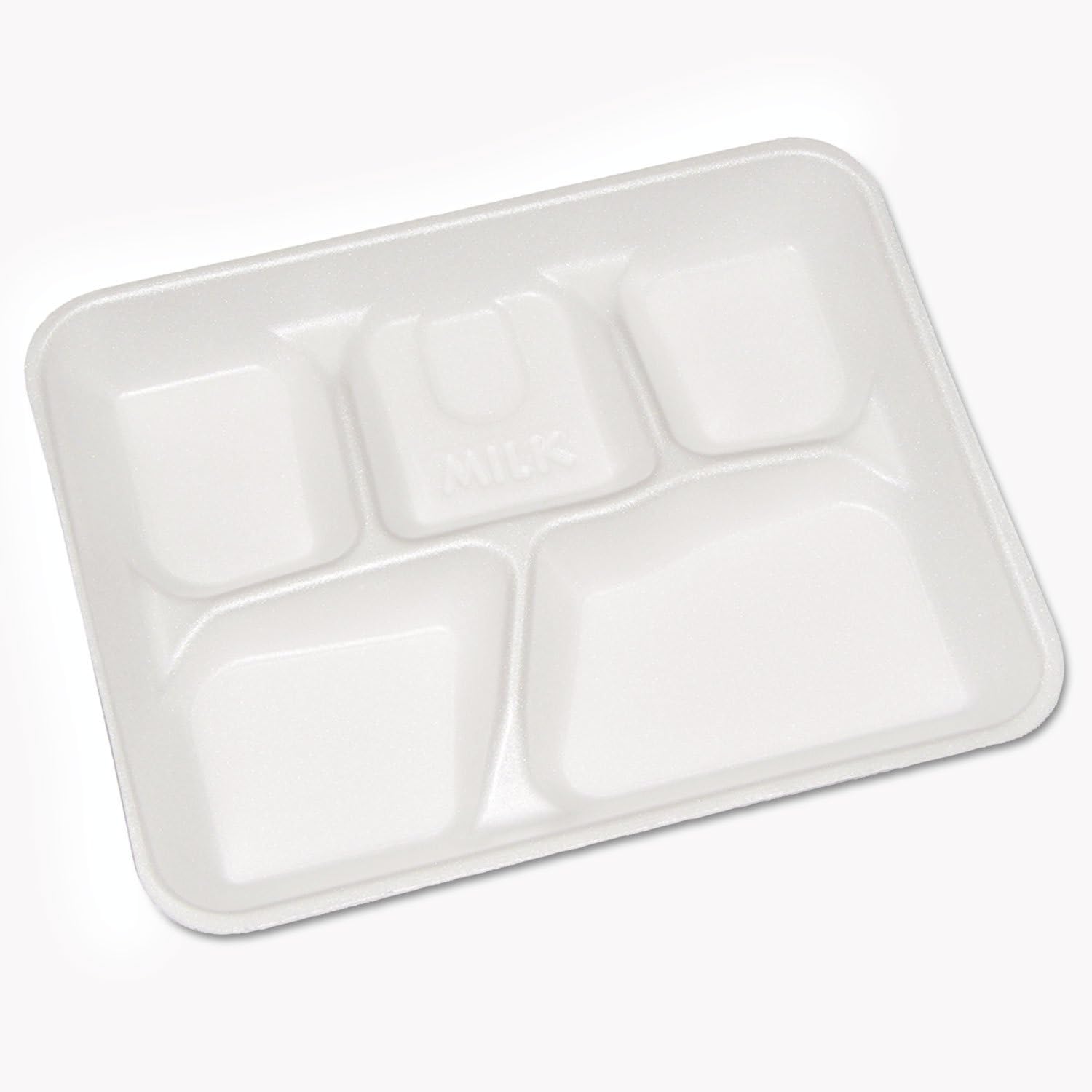 Pactive PCTYTH10500SGBX Lightweight Foam School Trays, White, 5-Compartment, 8 1/4 X 10 1/2, 500/Carton