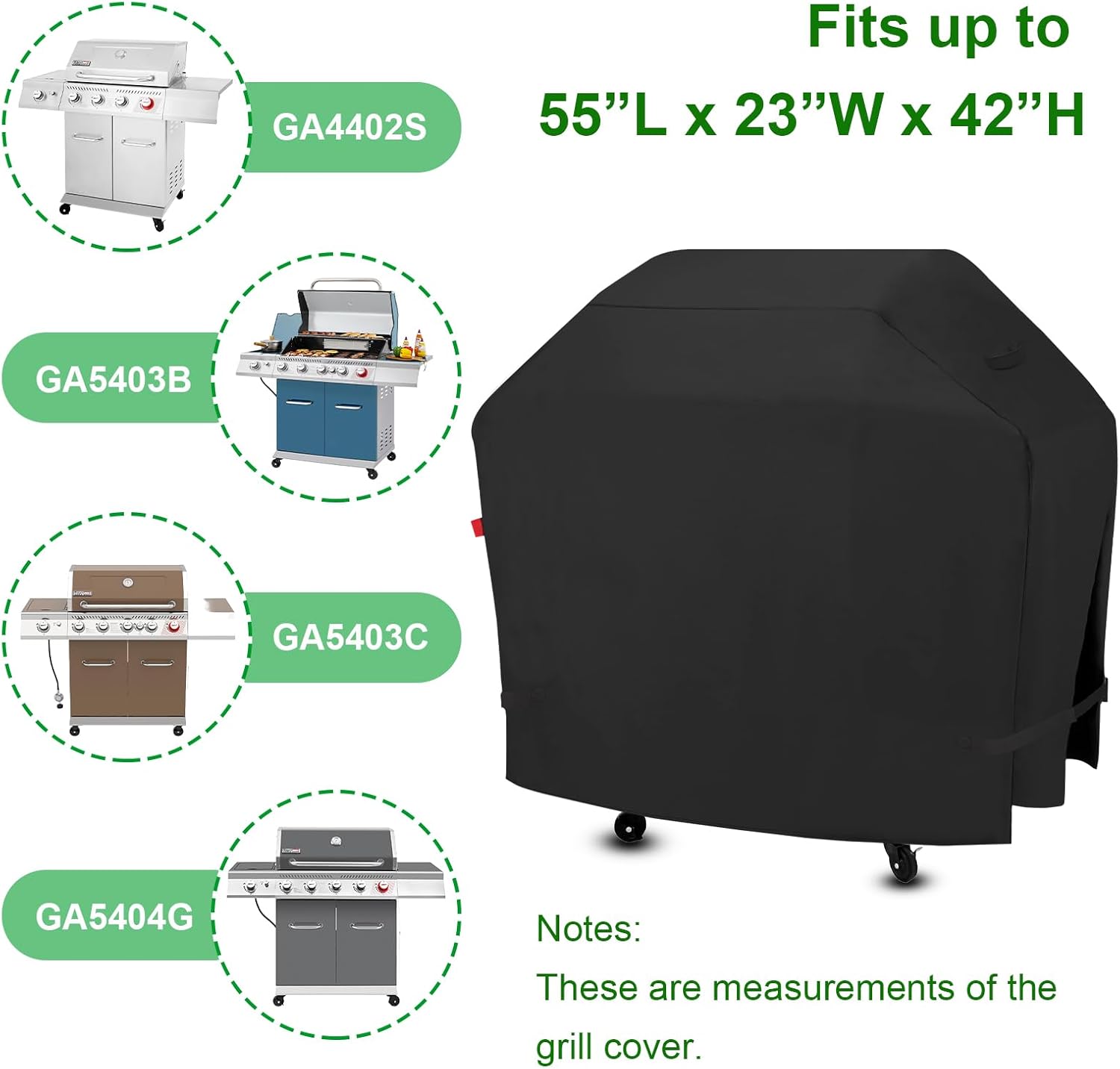 Outdoor Grill Cover for Royal Gourmet GA5403B 5 Burner Propane Gas Grill, 55 Inch Waterproof Grill Cover for 44" BBQ Gas Grill GA4402S/GA5403C/GA5404G, 600D Heavy Duty Covers-55 x 23 x 42 Inches.