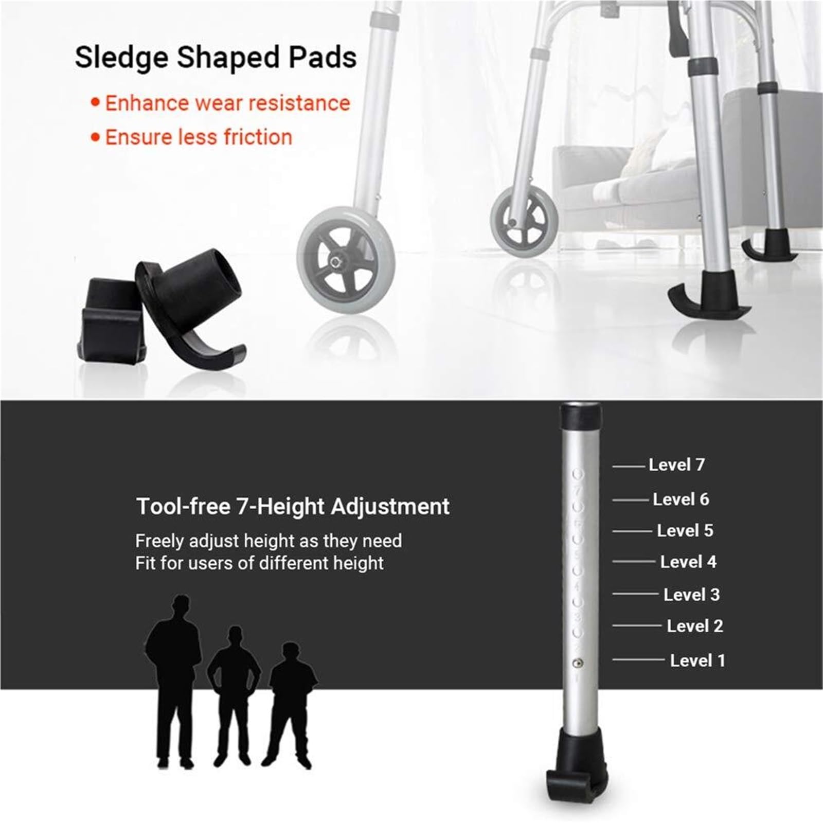 Andador de pie de dos ruedas con almohadilla for reposabrazos, andador estándar de aluminio, andador plegable for personas mayores con soporte for brazos