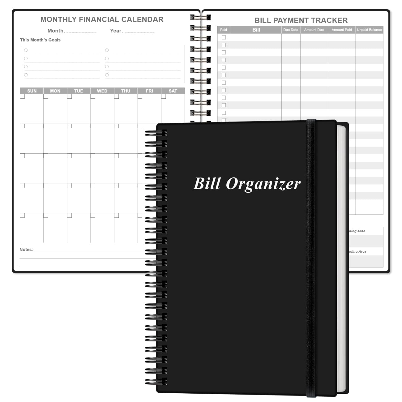 Bill Organizer - Monthly Bill Payment for Personal Budgeting Financial, Payments Checklist Organizer, 5.8" x 8.5", Black