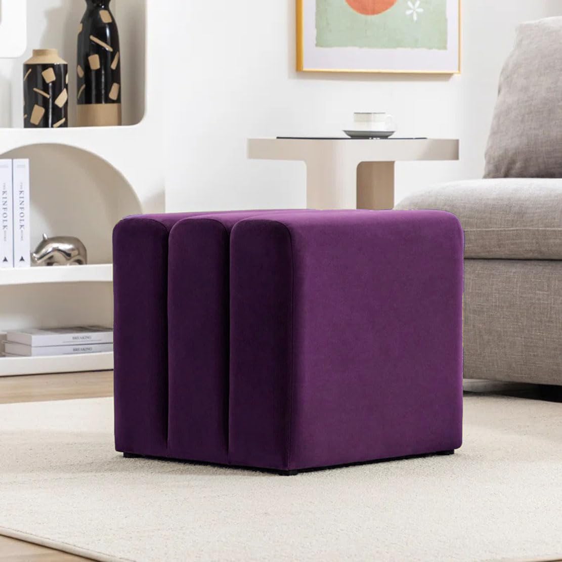 jumbo crafts square-like velvet ottoman foot rest stool, lined with velvet fabric, padded seat, and pouffe ottoman for living room purple