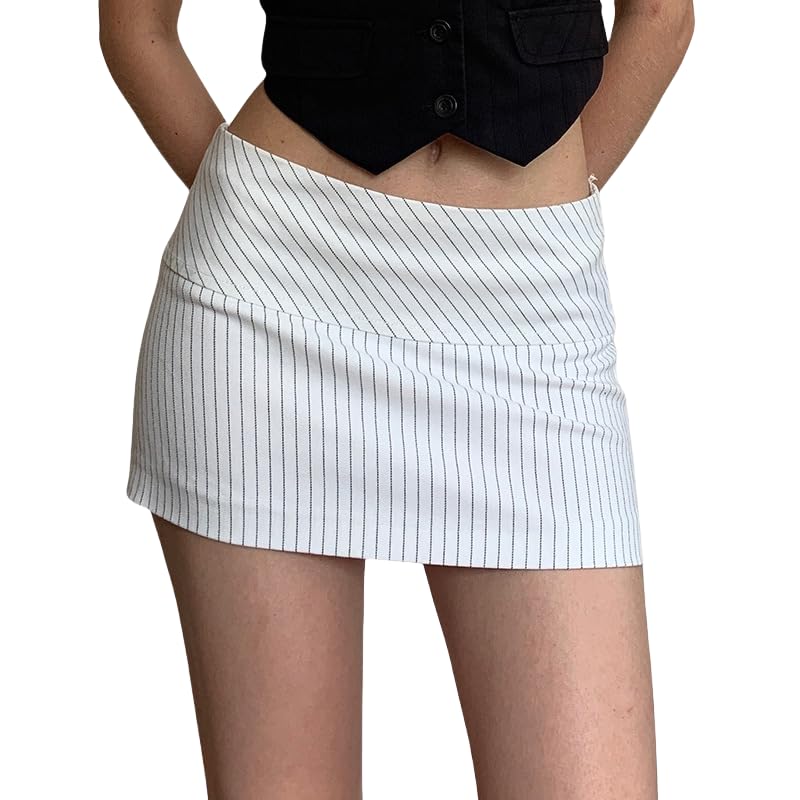 Women's Striped Low Rise Mini Skirt Trendy Y2K Style Short Skater Skirt3