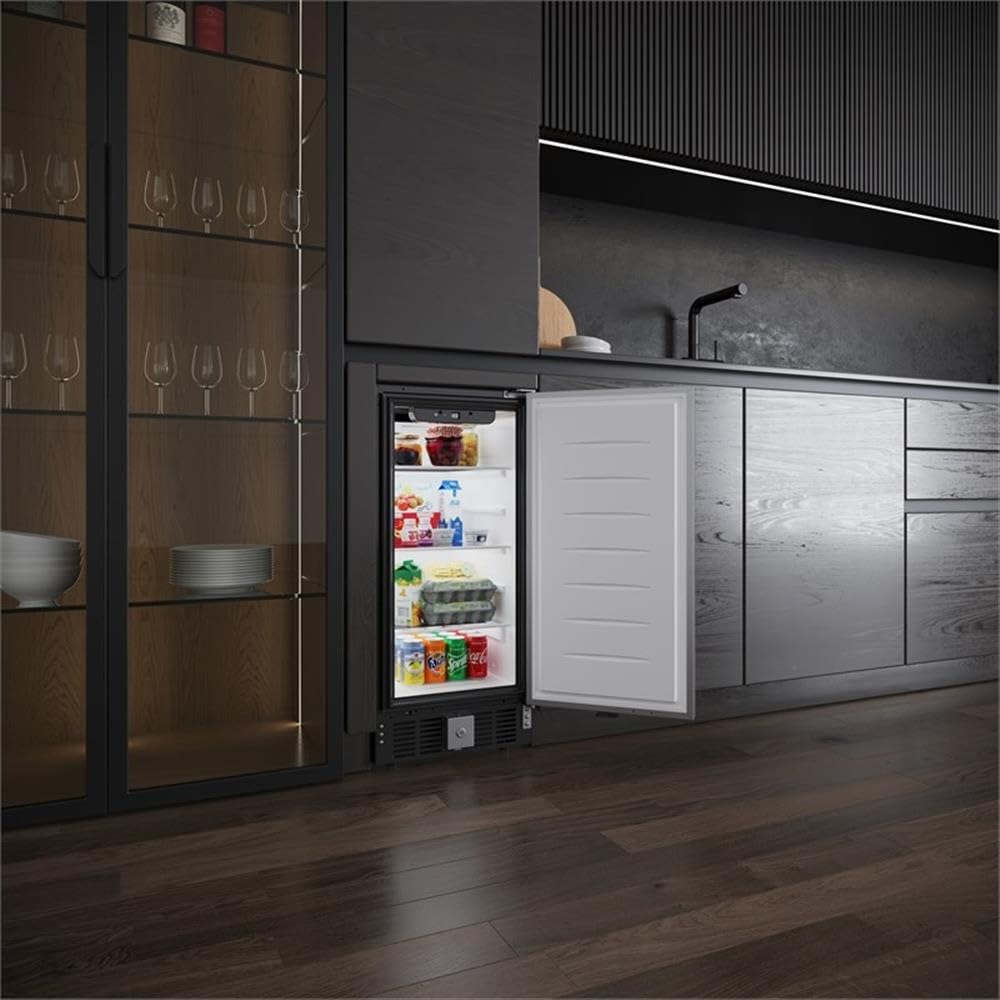 Pemberly Row Stainless Steel Built-In Refrigerator And Beverage Cooler, 3 Cu. Ft., Under-Counter Design, Interior LED Light, Custom Temperature Control, Compact Bar Or Kitchen Drink And Snack Storage on Fridge.com - View 3