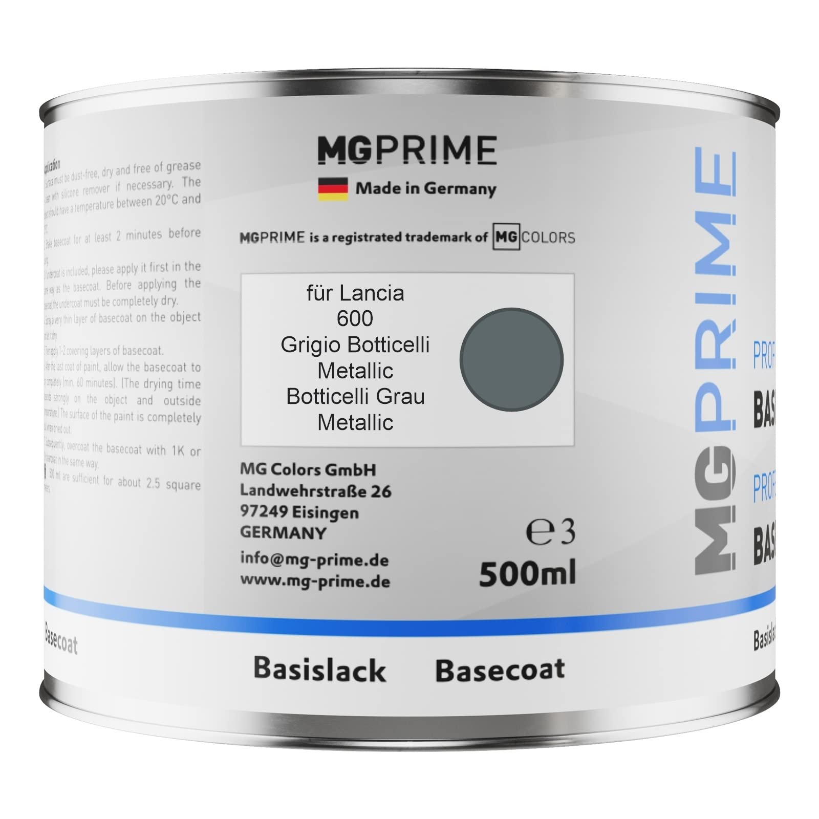 TRISTARcolor - Kit Peinture Voiture Fiat/Lancia Grigio Botticelli - Bombe Aérosol 400ml + Vernis - Made In Germany
