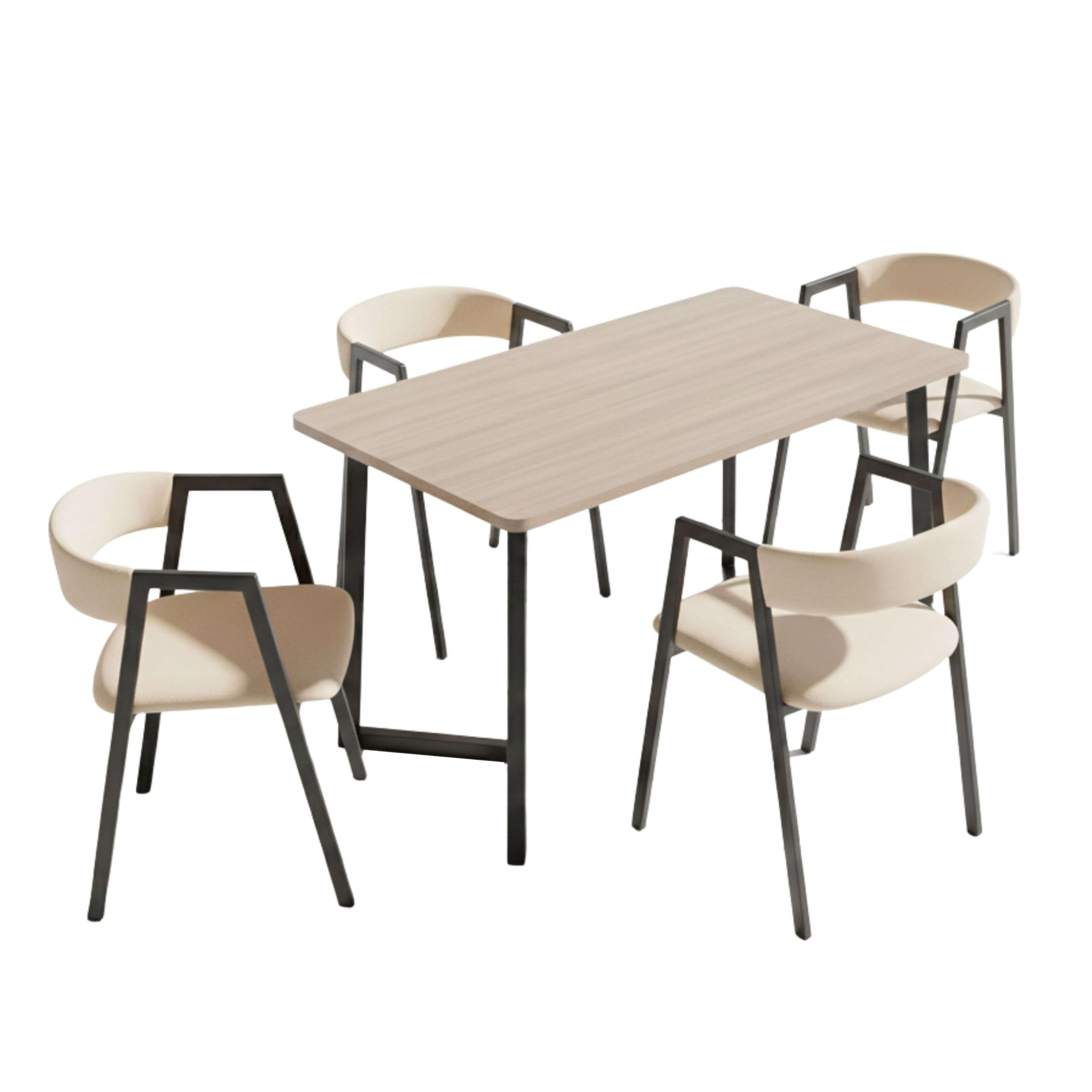 Miroytengo Conjunto Mesa Fija con 4 Sillas Comedor, Pack Muebles Salón, Bergam Roble y Beige