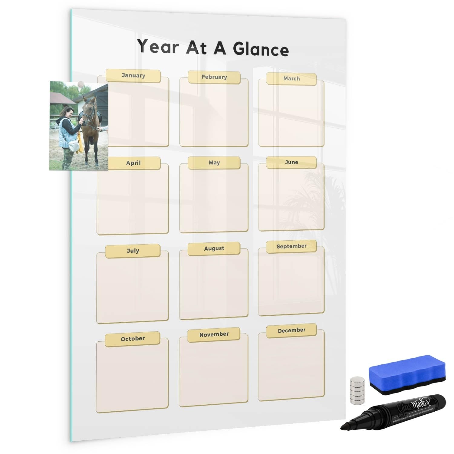 Glas-Magnettafel Für Das Home-Office 60x90 cm Jahresplaner Schwarzer Stift