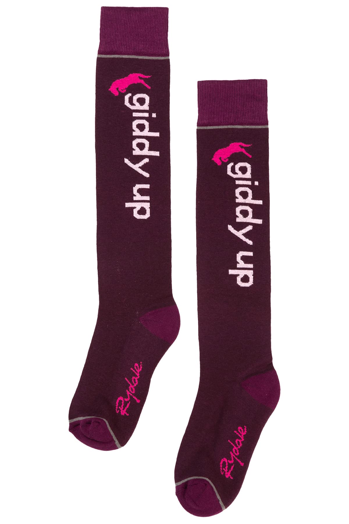 Rydale Ladies Knee High Socks Cotton Blend Women's Boot Sock Cushioned Sole Long Socks (Giddy Up II Berry)