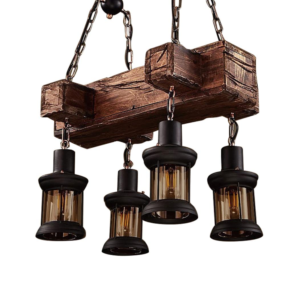 Lampka sufitowa Rustic Rustic żyrandol Lampy drewniane przemysł 4 światła sufitowa wisząca wisząca światło, przemysłowe wyposażenie oświetleniowe jadalnia sypialnia dekoracja hotelowa