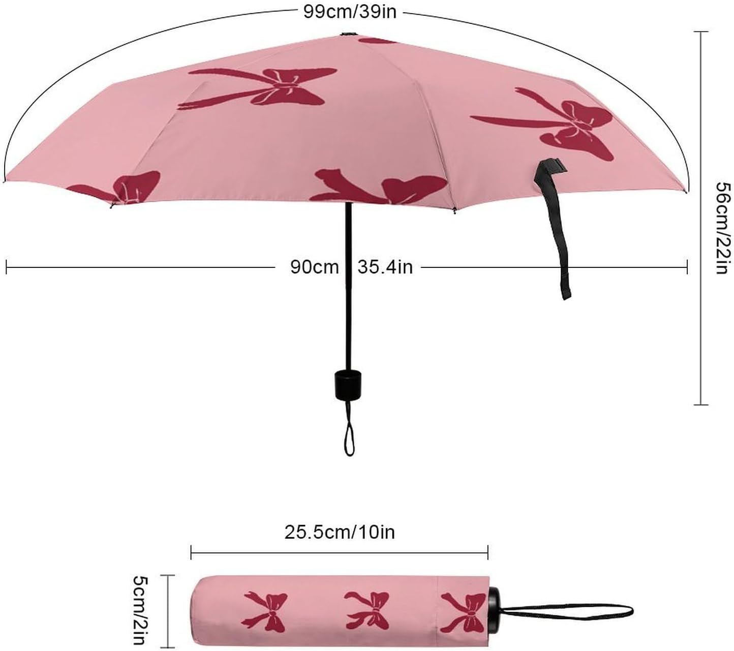 Red Bow Travel Umbrella Windproof Folding Umbrella | Portable,Rain&Sun
