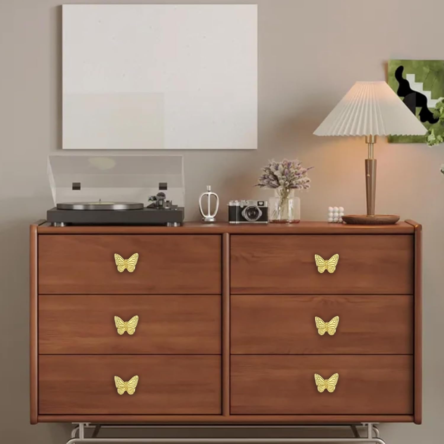 8Pcs Butterfly Drawer Knobs Decorative Cabinet Knobs Brass Gold Single Hole Furniture Household Knobs Hardware