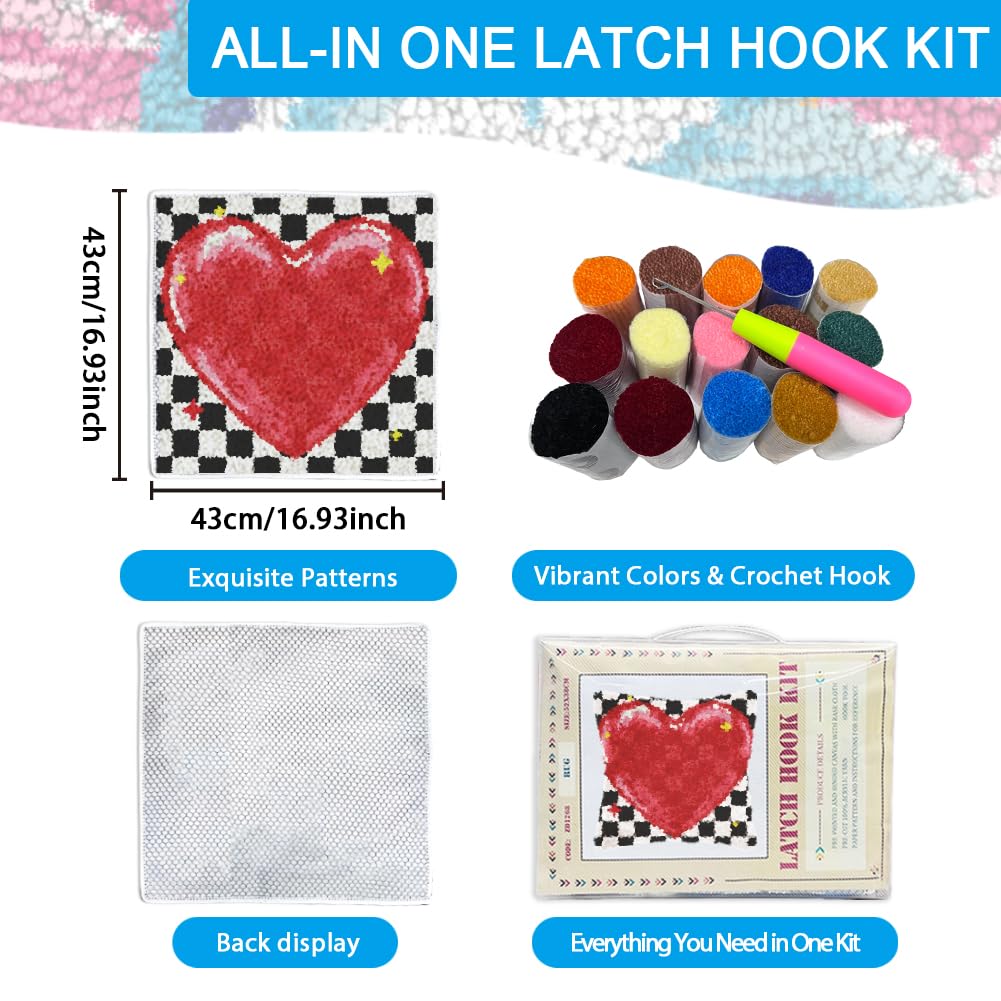 FREEBLOSS Knüpf Sets Für Erwachsene Und Anfänger Red Heart Vorgedruckte DIY Häkel Und Knüpf Sets Kissenbezug Zur Dekoration Des Sofas Inklusive Anleitung (17 x 17 Zoll)