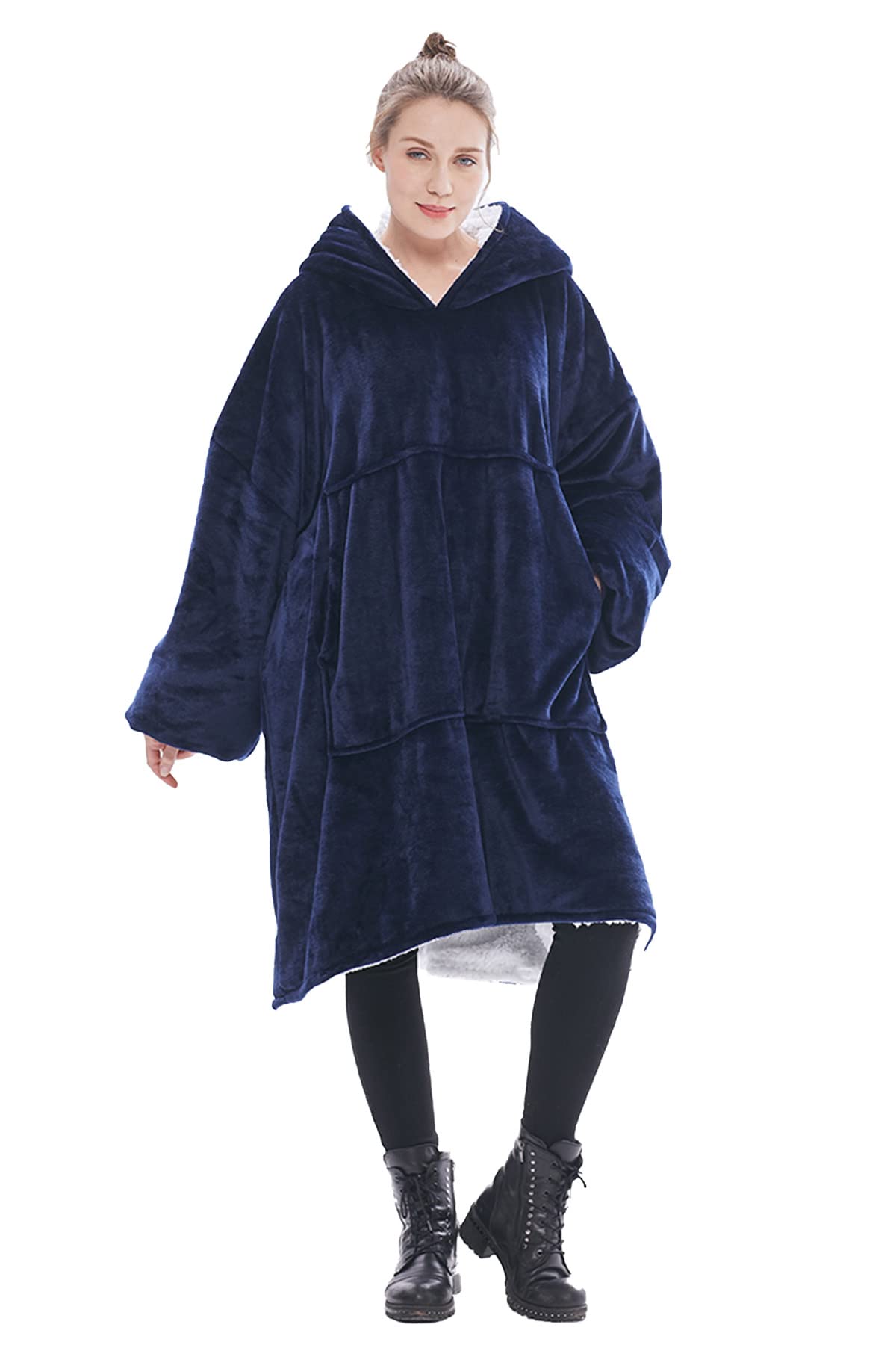 SMENGHoodie Blanket Ultra Soft Flannel Fleece Comfy Warm Cosy Oversized Wearable Hooded Sweatshirt For Women Men Teens With Giant Pocket