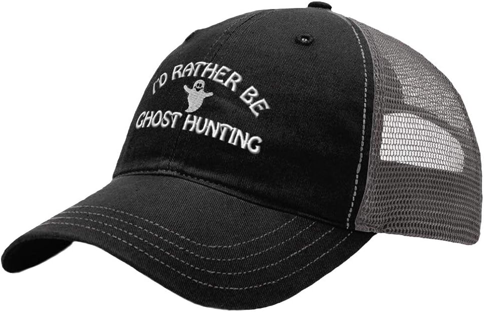 Richardson Trucker Mesh Hat I'd Rather Be Ghost Hunting Embroidery Cotton Dad Hats for Men & Women Snapback Black Charcoal