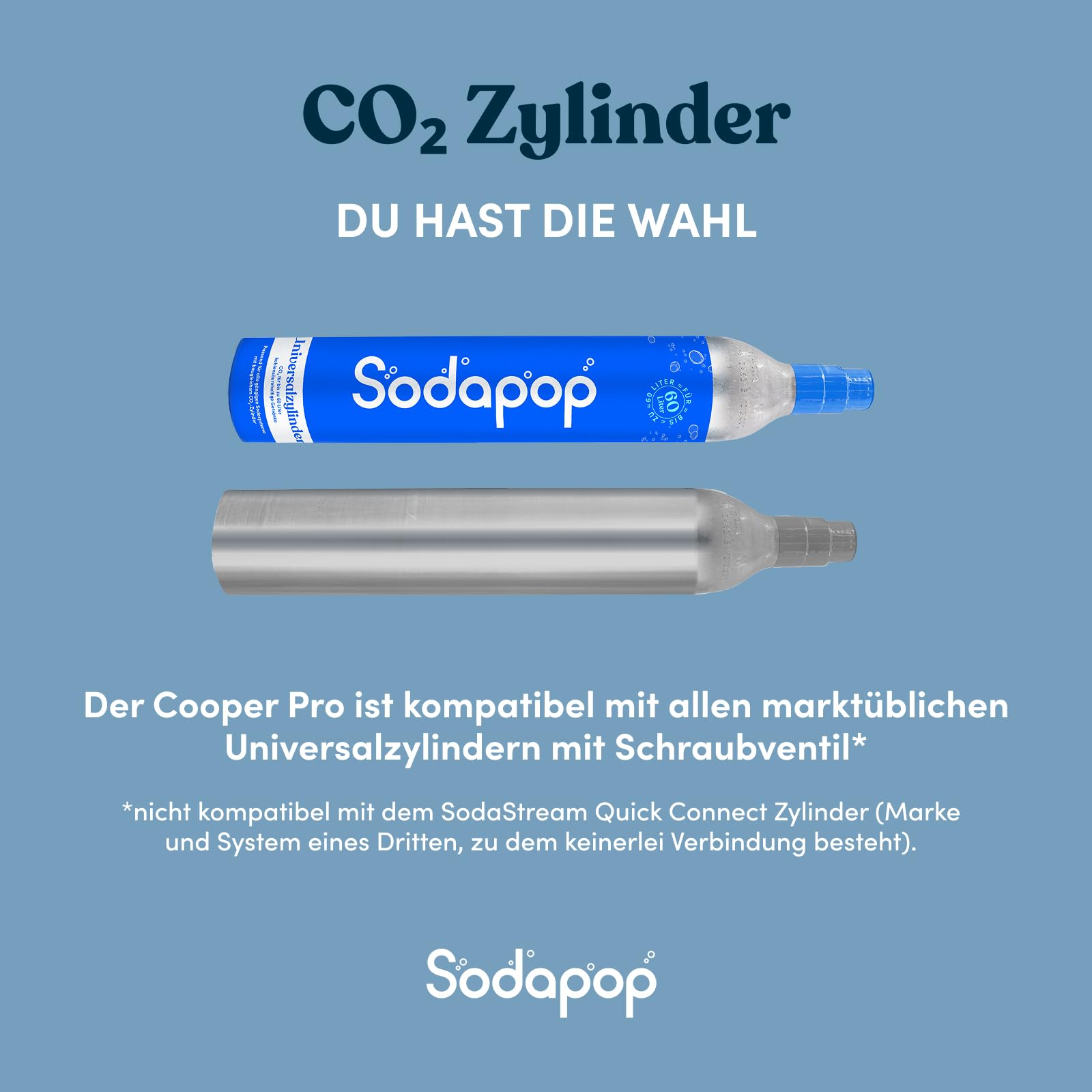 Sodapop Cooper Pro saturator do wody gazowanej, biały, w zestawie 1 x butelka PET, łatwa obsługa bez wkręcania, z mechanizmem do zawieszania bez wkręcania, stylowy i zajmuje mało miejsca, wysokość 45