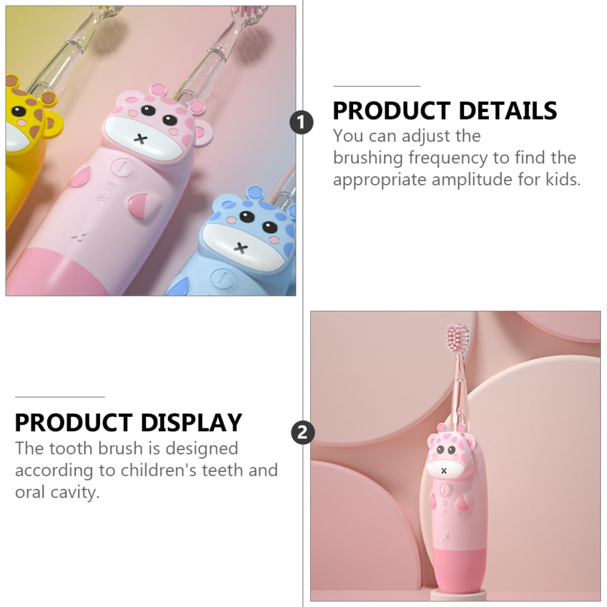 Cepillo de Dientes Sónico para Niños Rosa, 1 Set Infantil | Silicona y Pc, , Frecuencia Ajustable, Envío en Kit de 4 Piezas, Uso para Ñiño