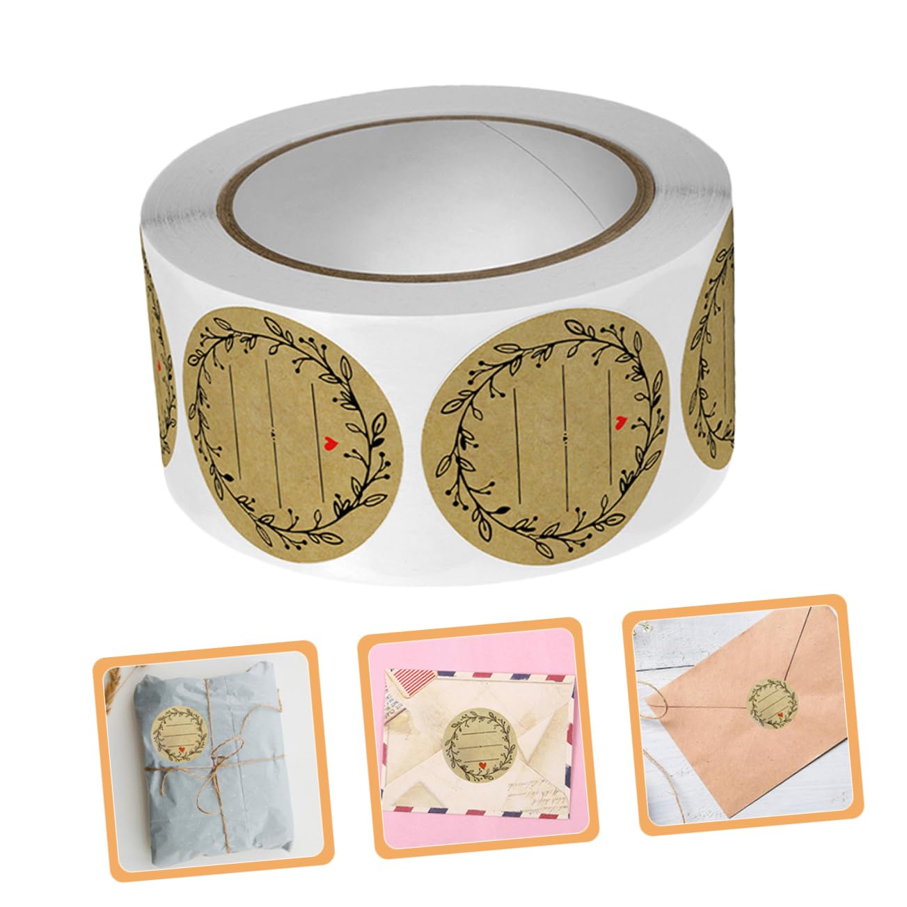 jojofuny 4 Ensembles Autocollants D'étiquettes Auto-adhésives Mignon Stickers Remercier Autocollants Multi-usages Autocollant Étiqueter Papier Kraft 2 Rouleaux*4