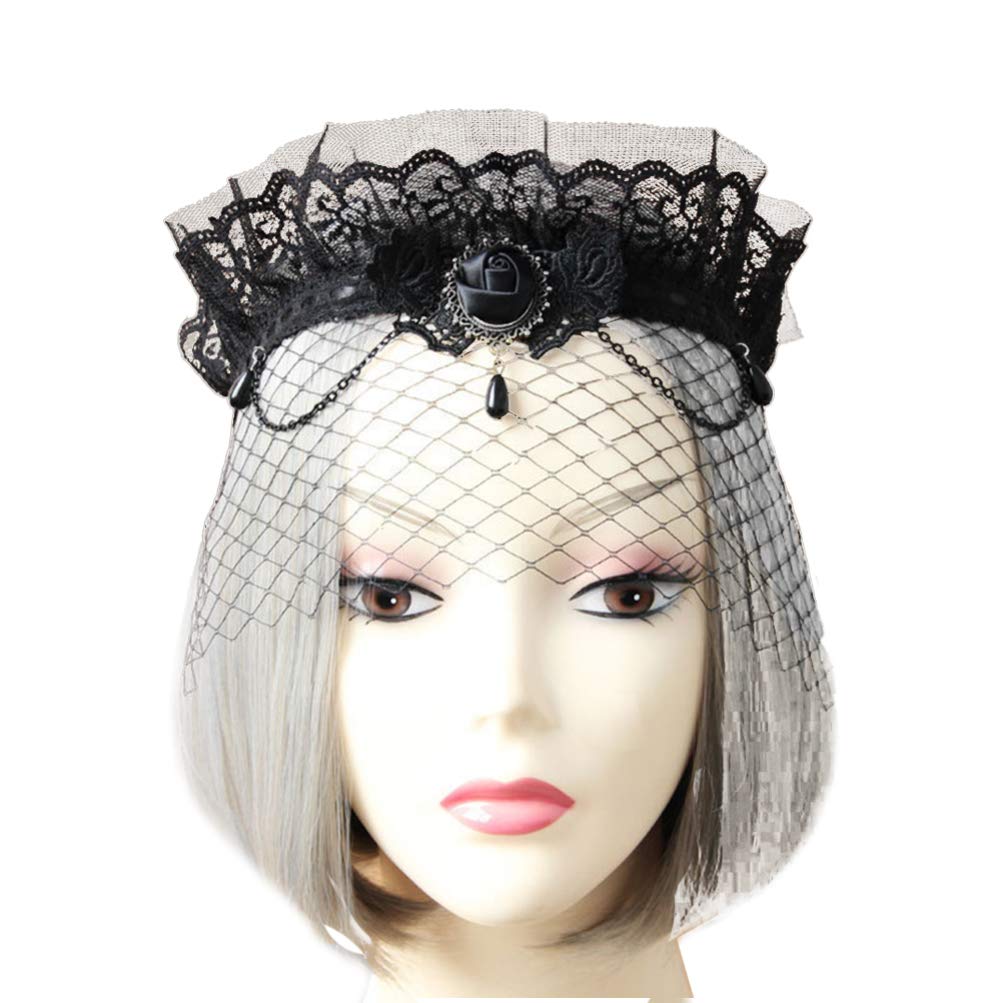 FOMIYES Gothic Crown Headdress Lace Veil Crown Veil Eye Head Veil Queen Garland Day of the Dead Headpiece for Masquerade Party Favors