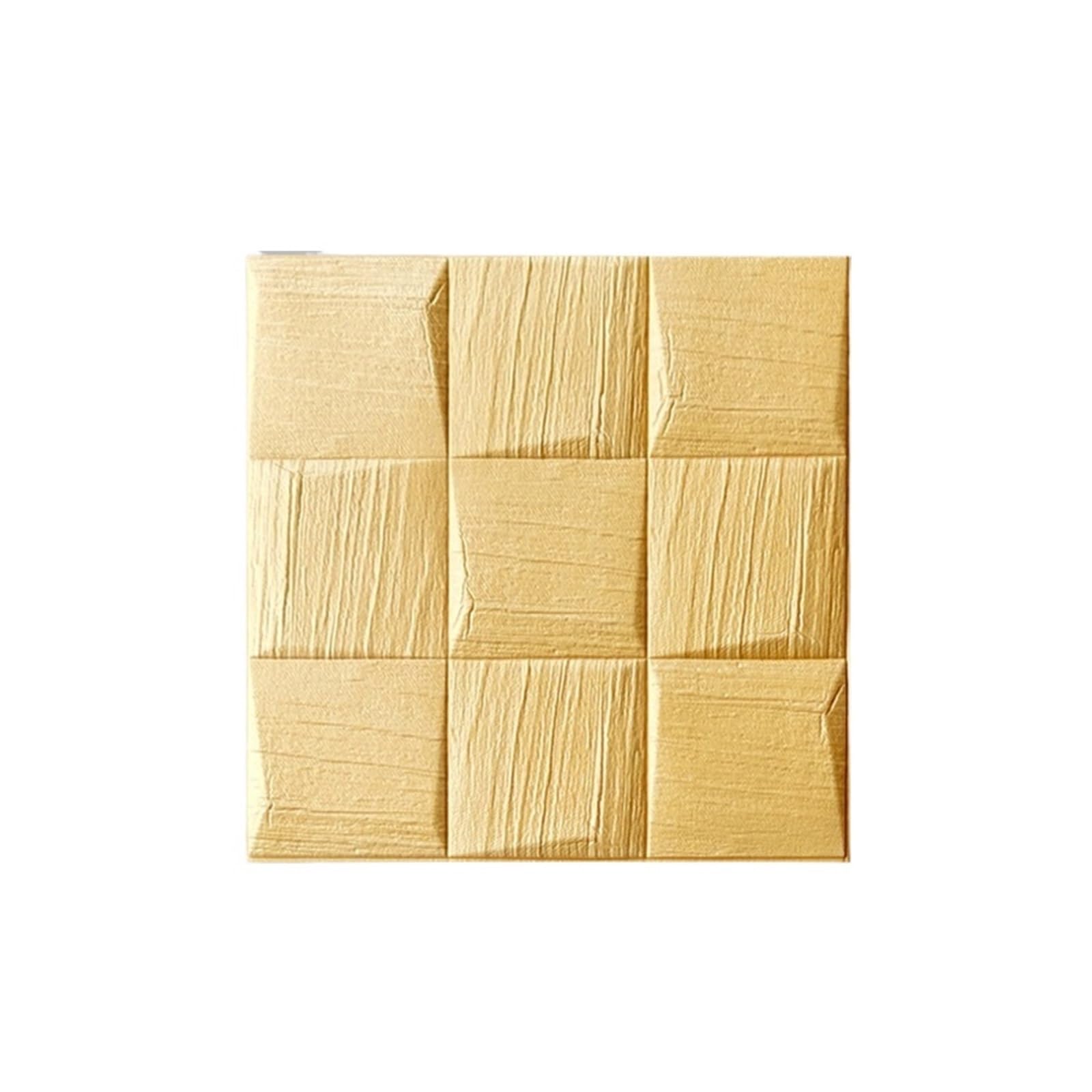 3D Tile Stickers 10pcs 3D Wall Sticker Self-Adhesive Wallpaper Waterproof Foam Brick Peel and Stick Anti-Collision Living Room Home Decor 35 * 35cm(Gold)