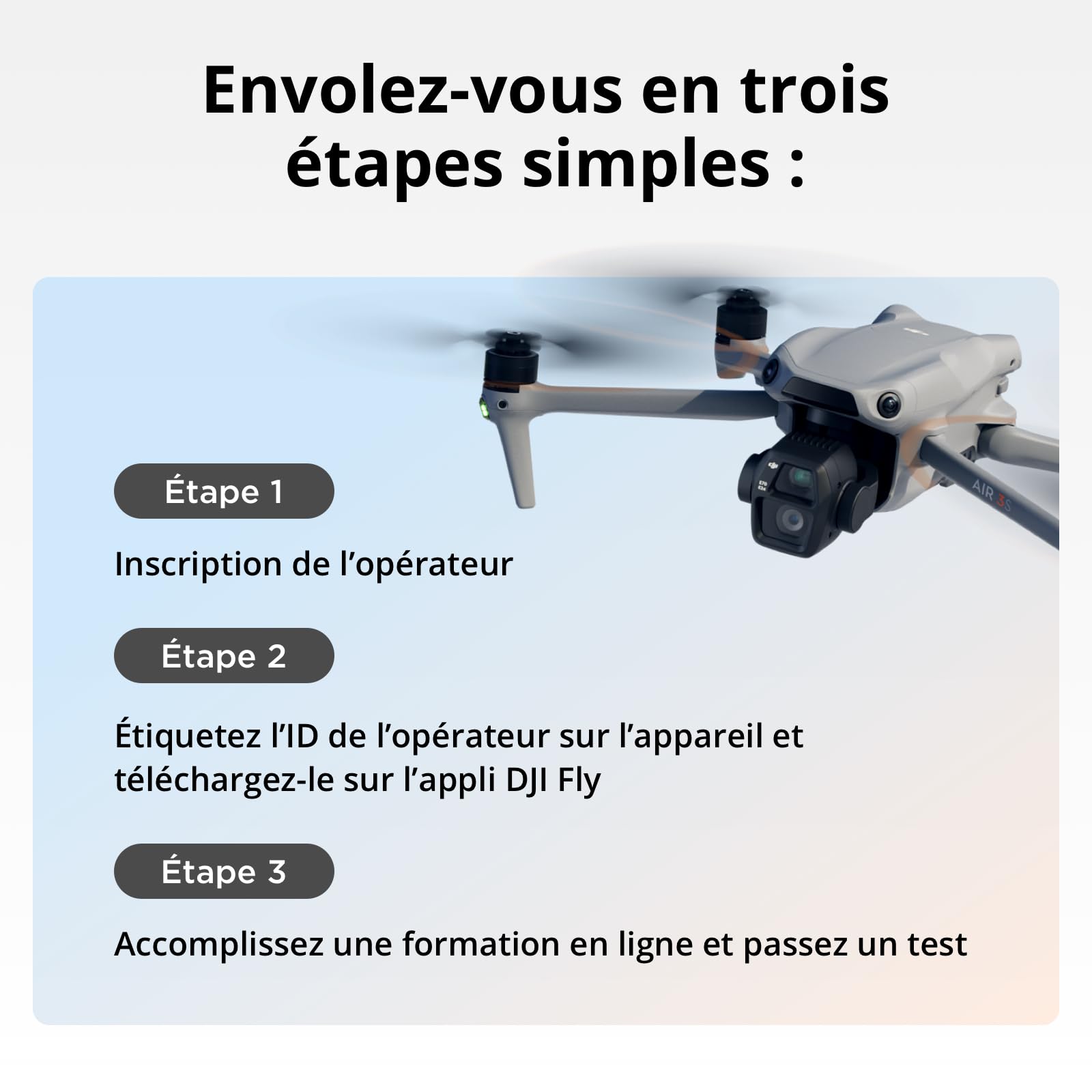 Bundle Fly More DJI Air 3S (radiocommande RC 2 avec écran), drone avec caméras grand-angle CMOS 1'' & télé moyenne pour adultes, 4K/60 ips, détection omnidir. et 3 batteries pour un temps de vol accru