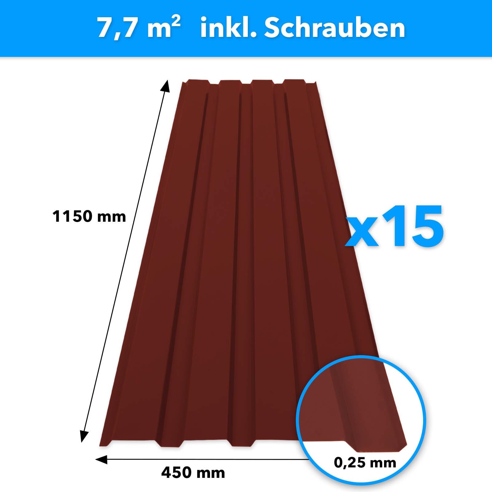 KARAT Trapezblech Set 115x45 cm 7,7 m² Stärke 0,25 mm Stahlblech Dachplatten Wandverkleidung Rot