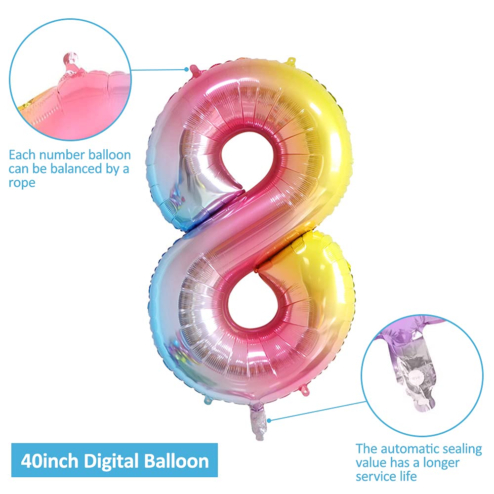 8 palloncini rosa, 8 palloncini digitali a elio, in Mylar, 101 cm, decorazioni per feste di compleanno e anniversari (numero 8 rosa