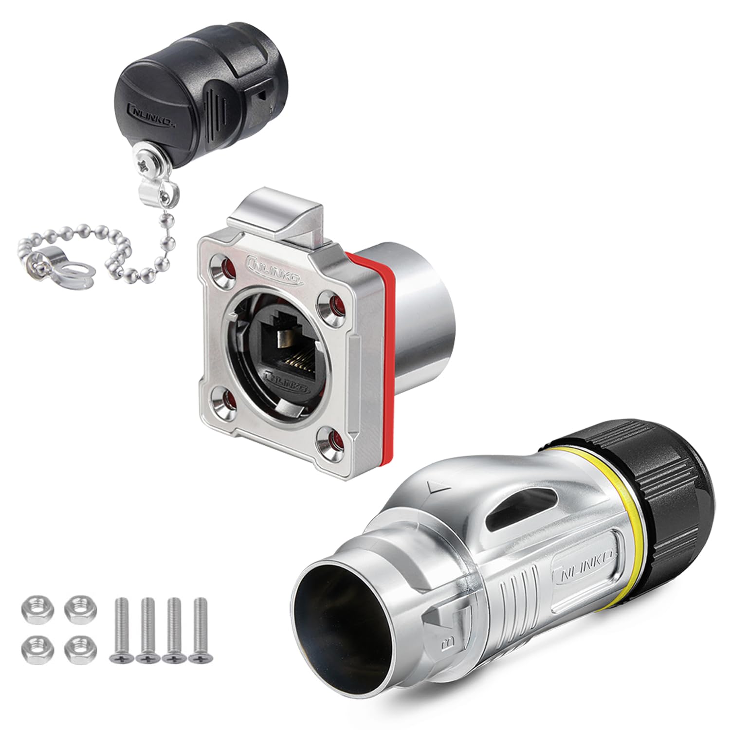 CNLINKO BD-24 Connettore RJ45 a Doppia Porta 8P8C, Ethernet CAT6, Presa a Pannello, Impermeabile IP68, M24 (Set RJ45)