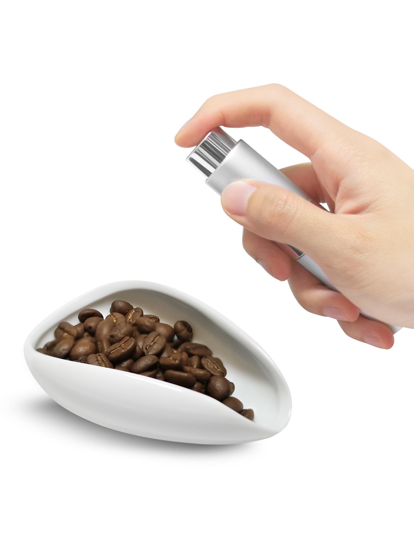 Coffee Bean Dosing Cup and Spray Bottle Set, Ceramic Single Dosing Tray for Coffee&Tea, Dosing Vessel Espresso Accessories for Coffee Bar, White