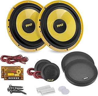 Genérico 1 Kit de 2 vías PLG8C Altavoces 8" 20 cm 200 mm, 300 vatios rms y 600 vatios máx, impedancia 4 ohmios, con 2 woofers, 2 tweeters y 2 crossovers, Color Amarillo, 1 Kit + Rejillas de Regalo