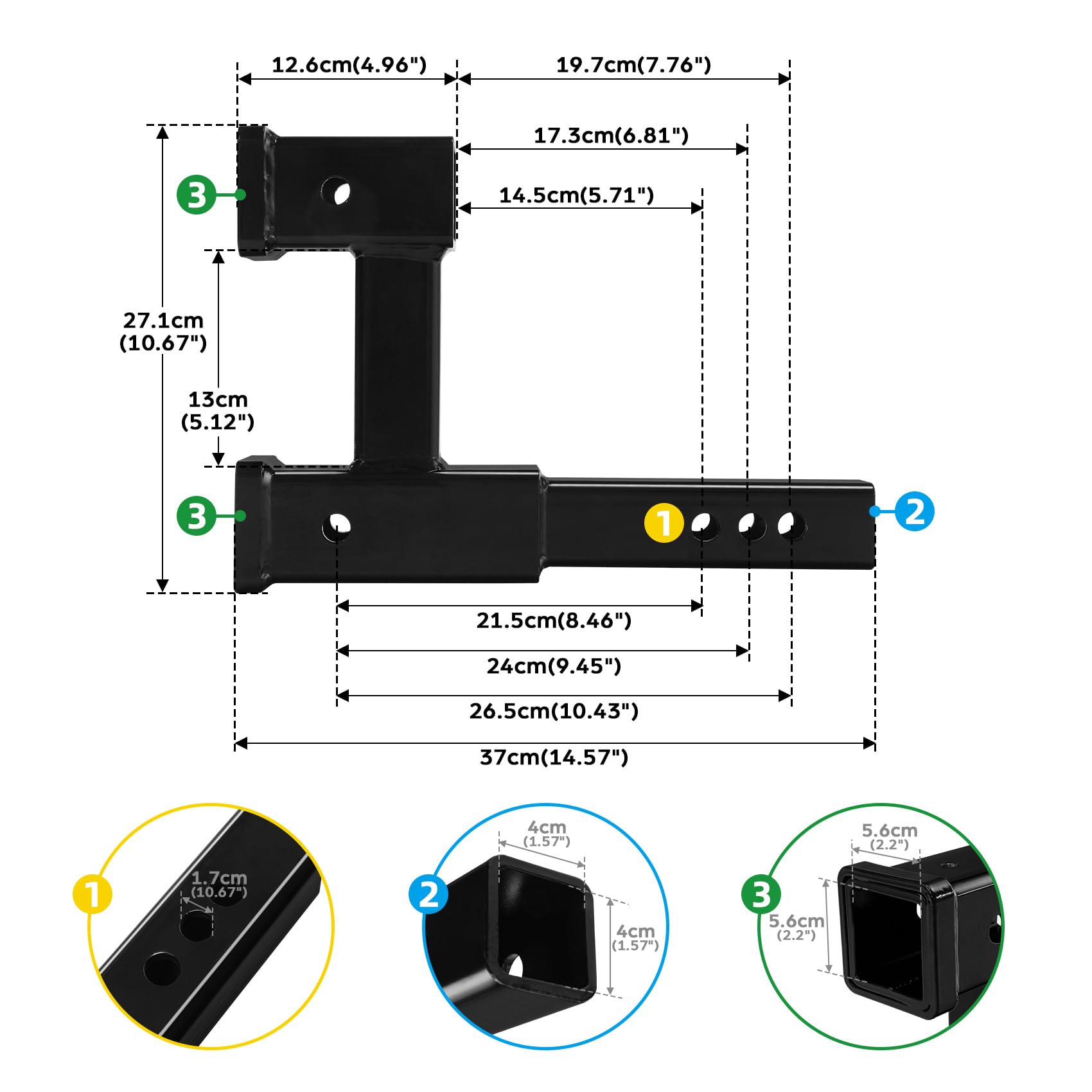Snapklik.com : Double Hitch Receiver 2 Inch Trailer Dual Hitch ...