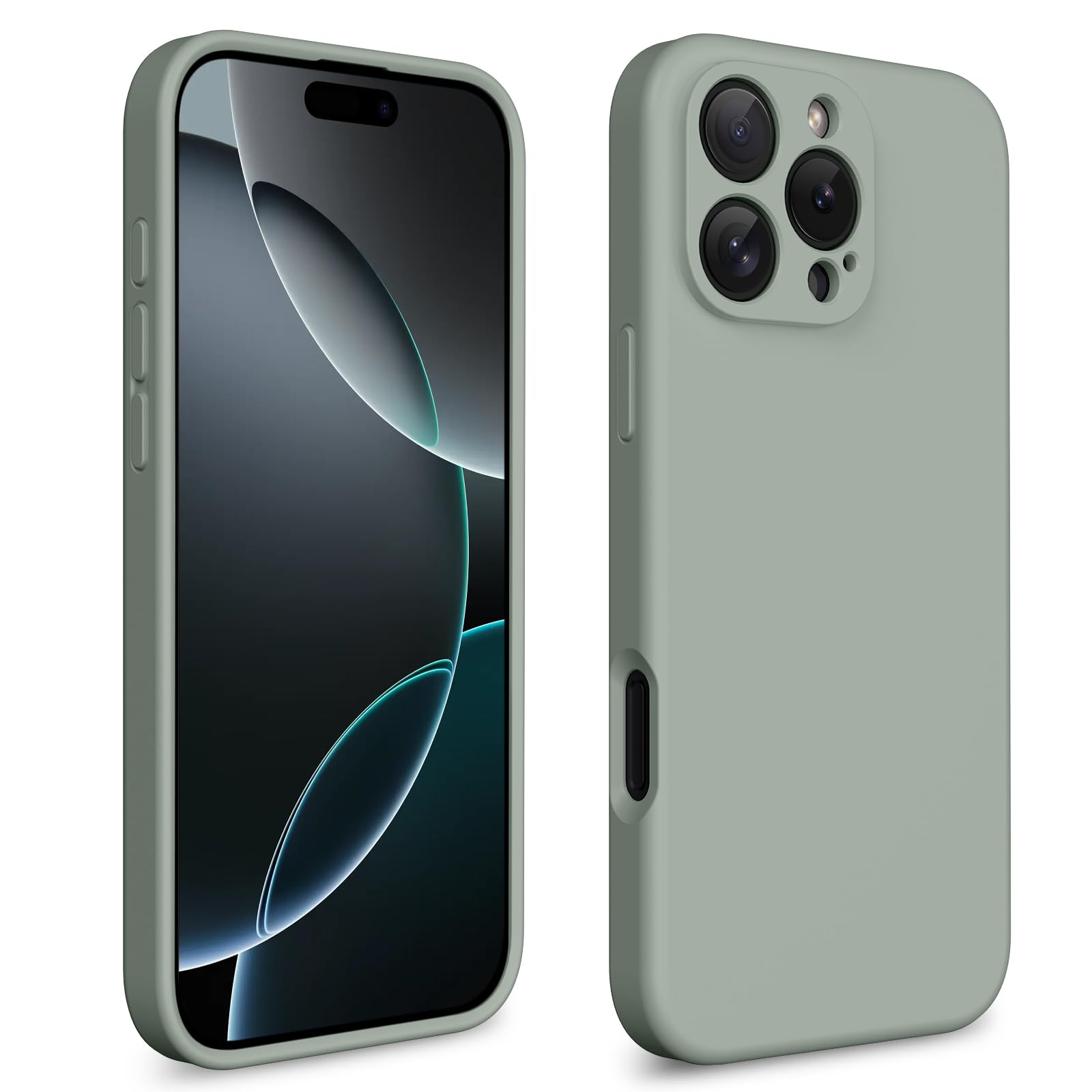 CALOOP Slim-Fit for iPhone 16 Pro Max Case,Skin Soft Liquid Silicone,Sturdy Hard Frame Shockproof Cover with Anti-Scratch Microfiber Lining,Full Protection for Screen and Lens,6.9 inch,Midnight Green