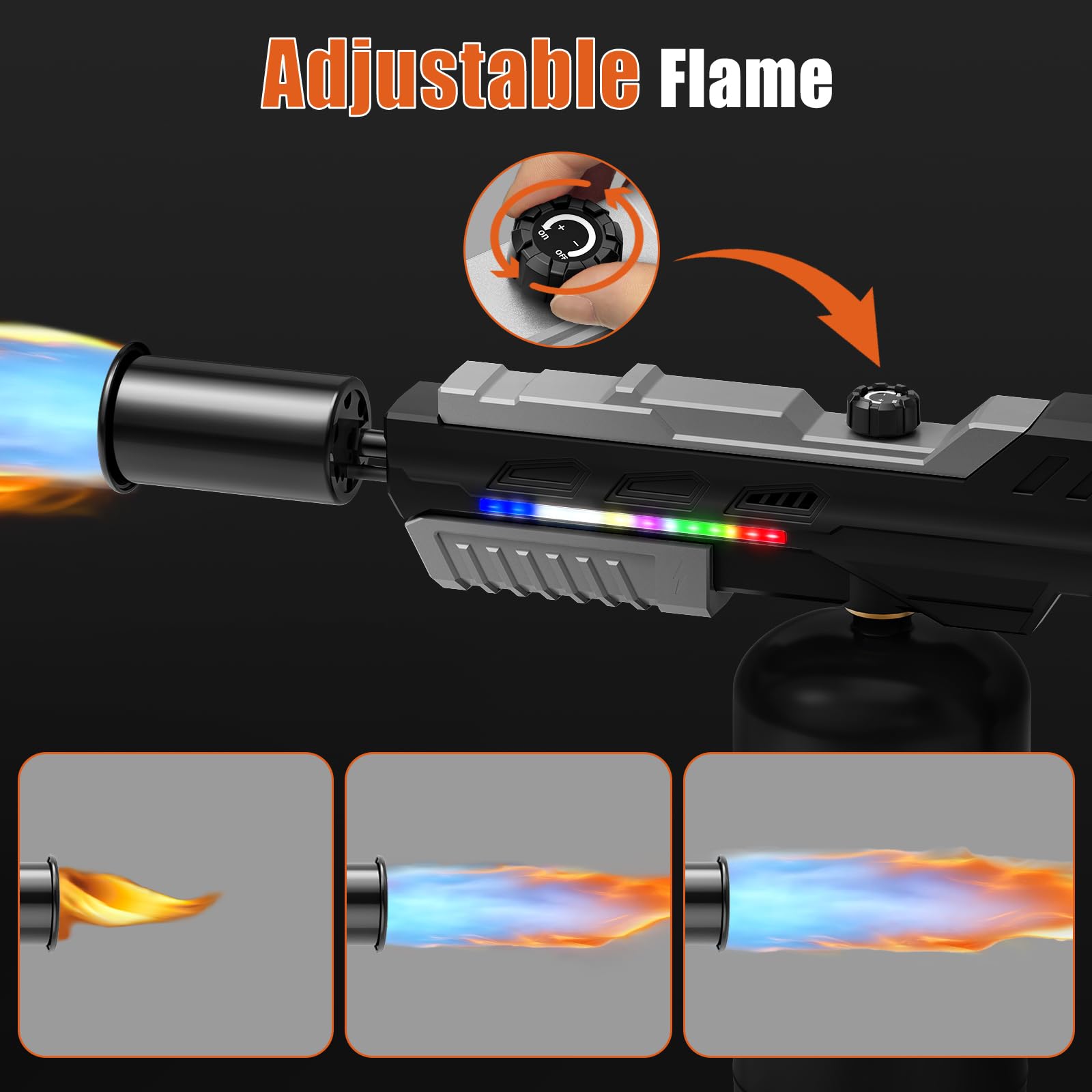 Sondiko Potente pistola de antorcha de propano, luz LED montada en la parte delantera, regalo para hombres | Lanzallamas ajustable, pistola de soplete resistente para asar filetes, barbacoa, Sous Vide, camping, iniciador de carbón
