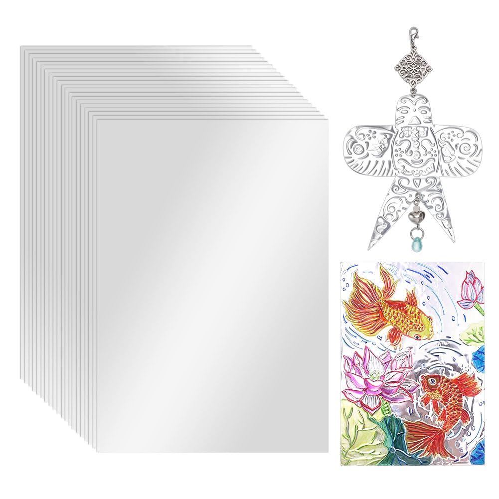 OLYCRAFT 30 Sheets Aluminum Metal Crafts Foil Sheet 30x20cm Double-Sided Silver Art Metal Foil Sheets 0.1mm Thick Tinfoil Flashing Metals Sheet for Painting Engraving Embossing Art Project DIY Crafts