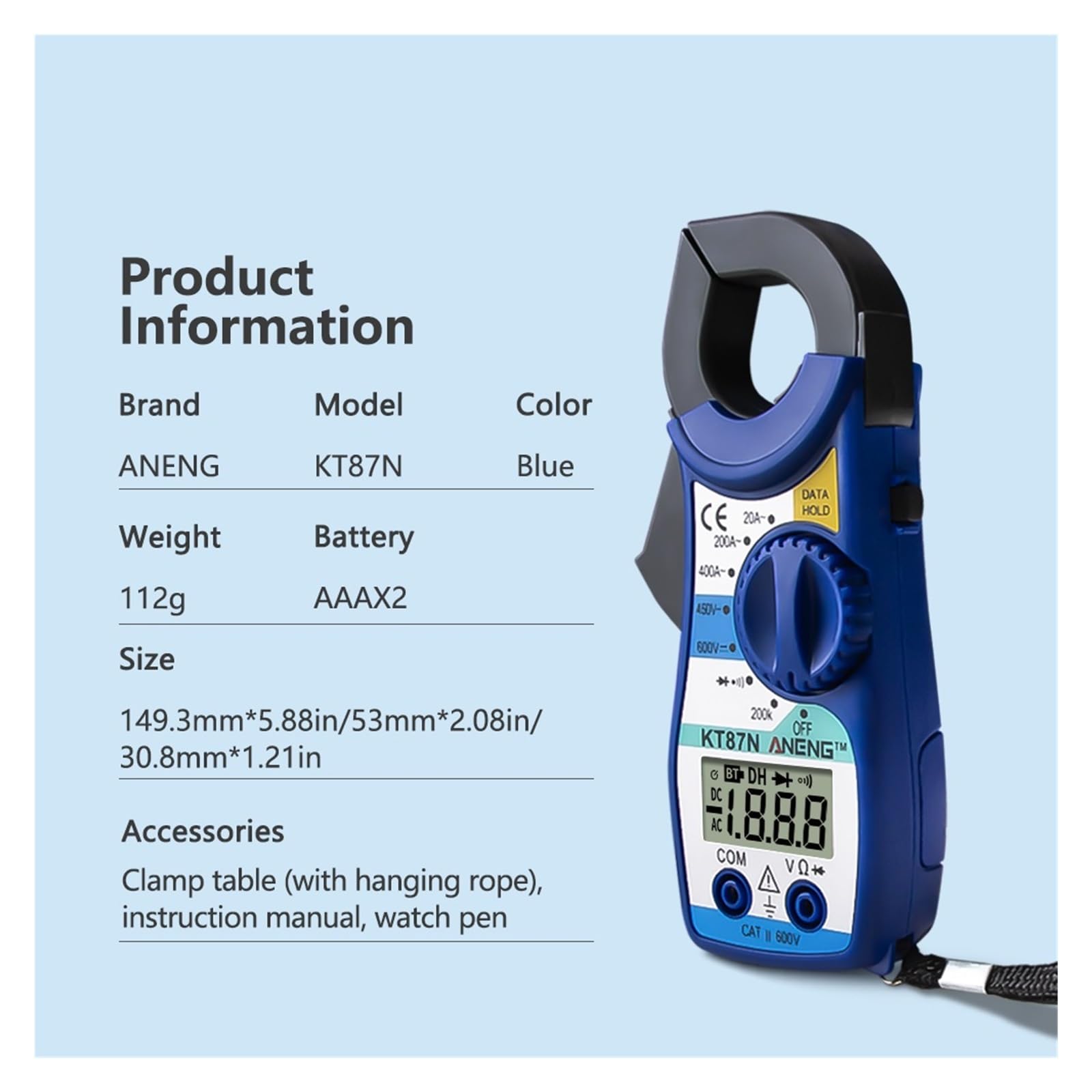 KT87N Mini Digital Clamp Meters AC/DC Voltage AC Current 600v True RMS Multimeter Capacitance Electrical Tester Tools(KT87N Red)