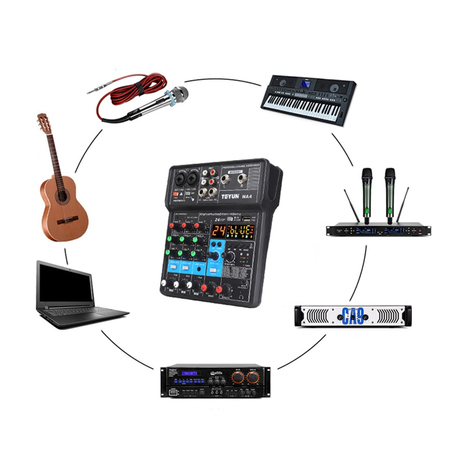 Attrezzatura per DJ per Feste Portable Mixing Console 4/6/8 Channel Bluetooth Soundcard USB Play Record PC Playback Mini Audio Mixer Broadcast Podcast NA4(A8)