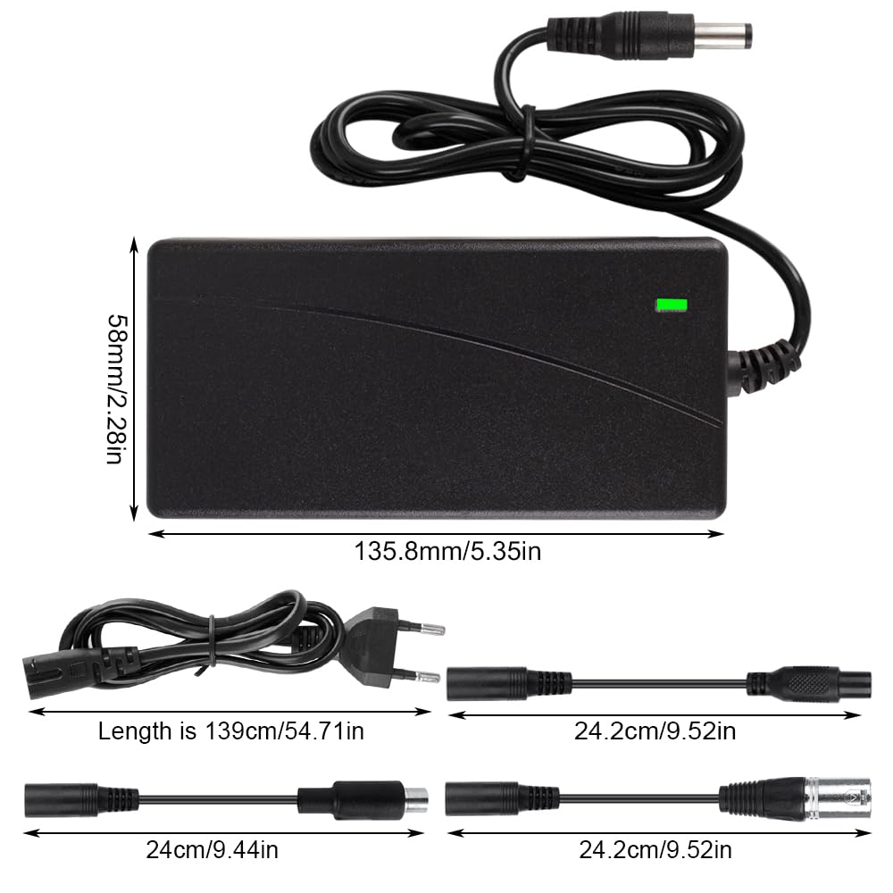 Caricatore Monopattino Elettrico, 42V 2A AC Caricatore Hoverboard con 4 connessioni, Caricabatterie Adattatore di Alimentazione, per Scooter Elettrico, Hoverboard, Bicicletta Elettrica