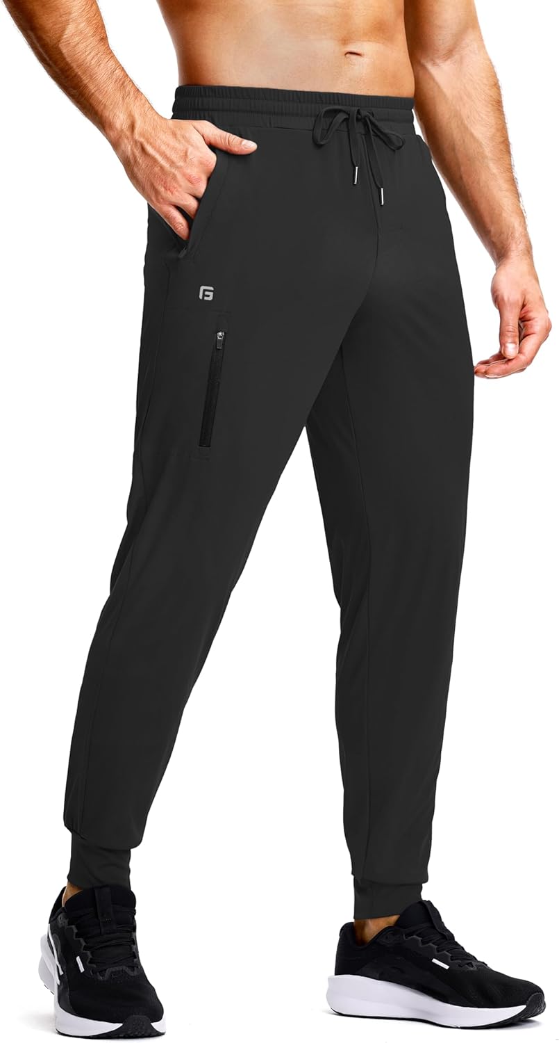 GGJ Men's Athletic Joggers with Zipper Pockets Stretch Tapered Running Sweatpants Gym Jogging Workout Pants for Men