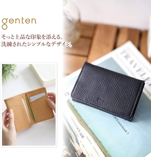 【新品・未使用品】genten 名刺ケース　カードケース　牛皮　ネイビー Amazon | [ゲンテン] カードケース 本革 レディース ネイビー GE-40554