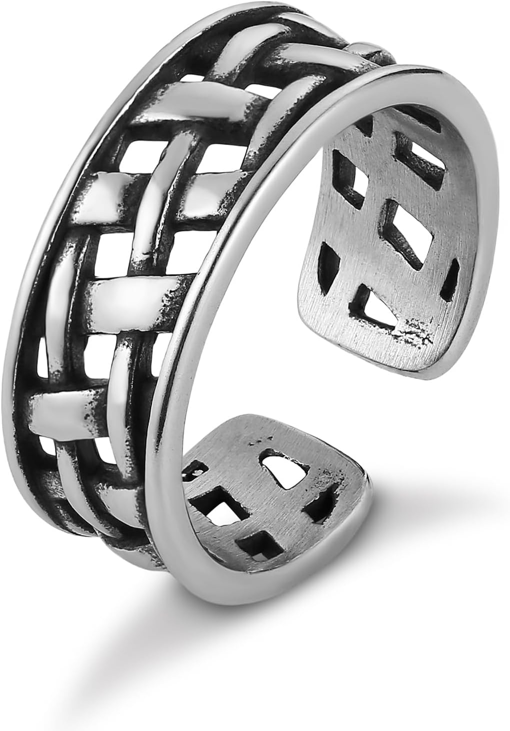 HZMAN Stainless Steel Celtic Hollow Silver Open Ring for Women Size 7-9 inches