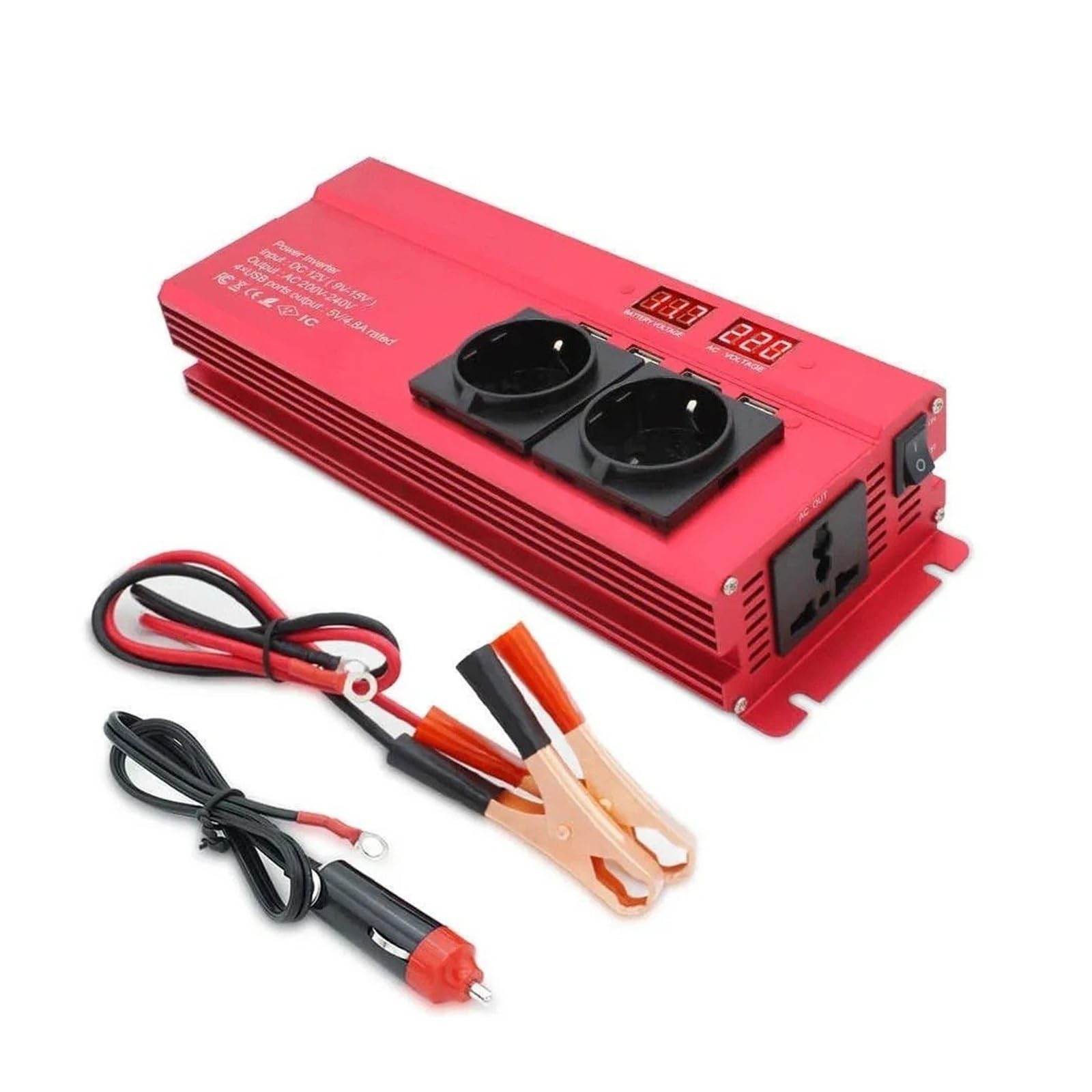 Convertidor Adaptador Inversor Corriente Coche Transformador 2000W 12V 220V Enchufe Europeo 3 Salidas CA 4 Convertidor USB Solar inversor