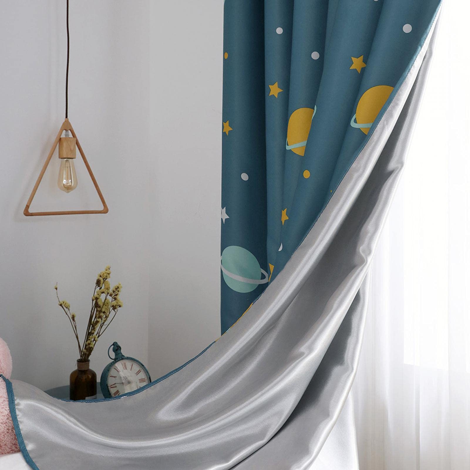 Wärmeisolierte Verdunkelung Lichtdichte Verdunkelung Cartoon Blue Planets Wohnzimmer Vorhang für zu Hause Esszimmer Kinderzimmer(1 Piece)