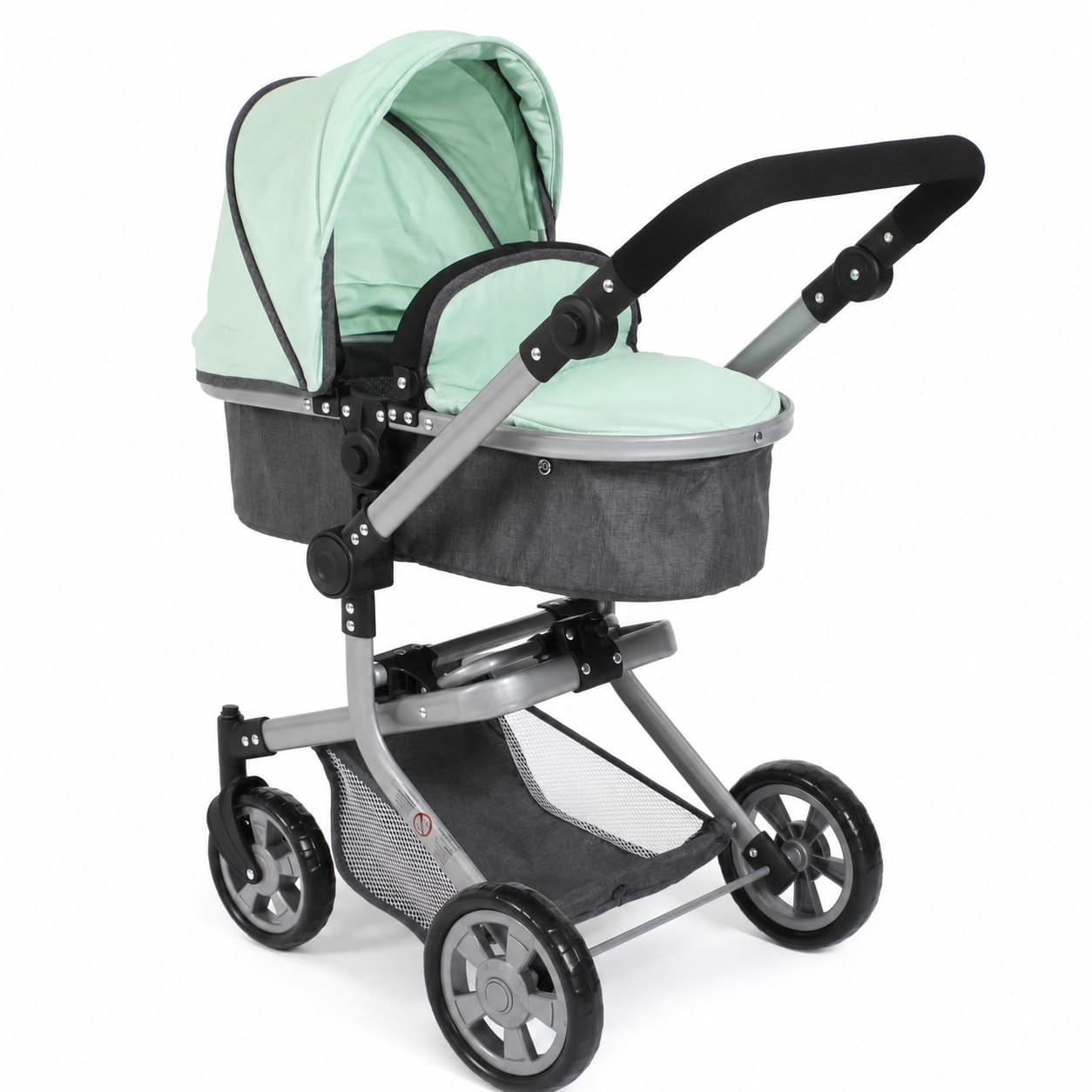 Bayer Chic 2000® Wózek dla lalek Mika 2 w 1, miętowy, składany, z regulacją wysokości 47-80 cm, nowoczesny stelaż, lalki do 52 cm, 4-8 J.