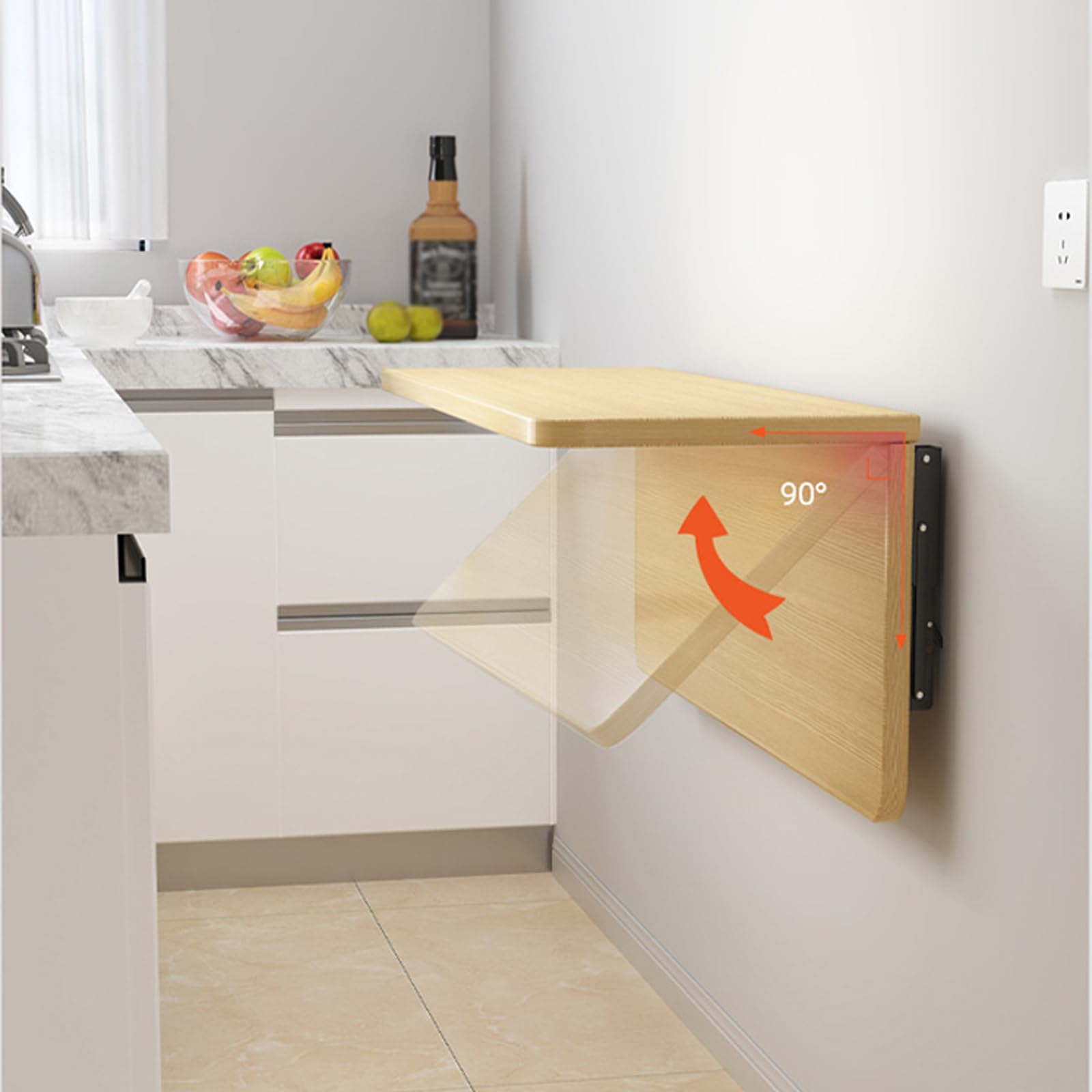 Tavolo Pieghevole A Parete 90x50cm - Scrivania Salvaspazio In Legno Di Pino Per Cucina O Ufficio - Foto 3